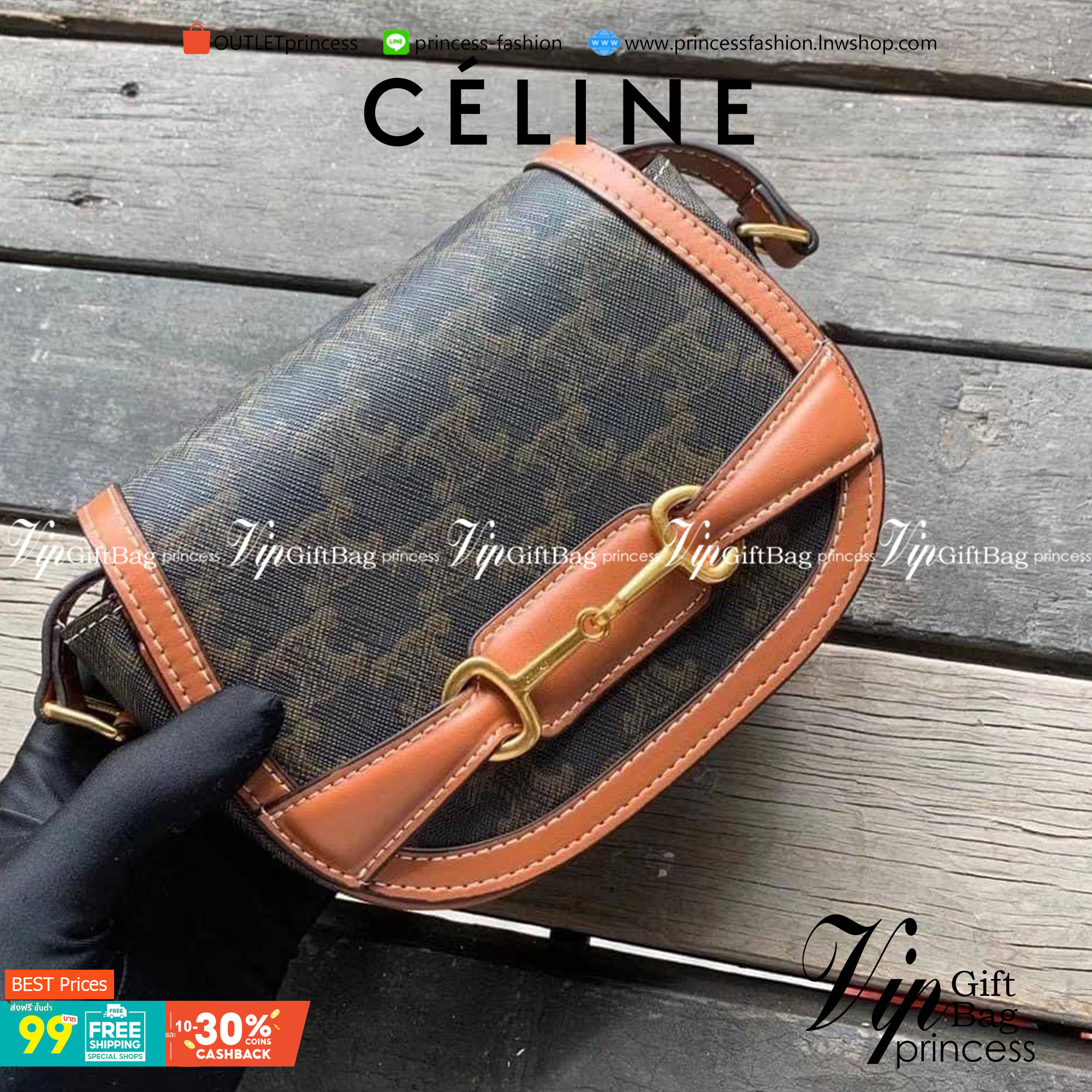 VIP 】หนังแท้ CELINE CROSSBODY BAG CELINE CRECY IN MAILLOM TRIOMPHE JACQUARD AND CAFTSKIN BAG กระเป๋าสะพายทรงสวยหรูอยู่ทรงเปิดปิดด้วยฝาปิดกระดุมโลโก้แบรนด์ ภายในโล่ง ขนาดกะทัดรัด น่ารัก สายสะพายหนังยาวปรับระดับได้จะสะพายไหล่หรือ CROSSBODY ก็ดูดี ตัวจริงสวย