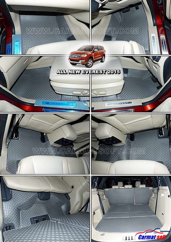 พรมปูพื้นรถยนต์ FORD EVEREST 2015-2020 ลายกระดุม สีเทา เต็มคัน(พื้นหลังเรียบ+ตีนตุ๊กแก)