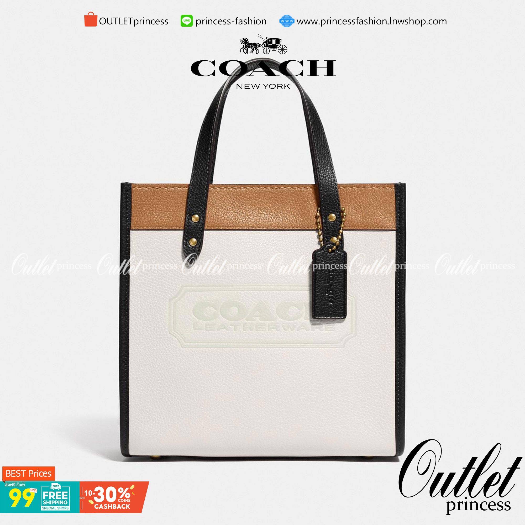 OUTLET 】FIELD TOTE 22 IN COLORBLOCK WITH COACH BADGE พร้อมส่งที่ไทย