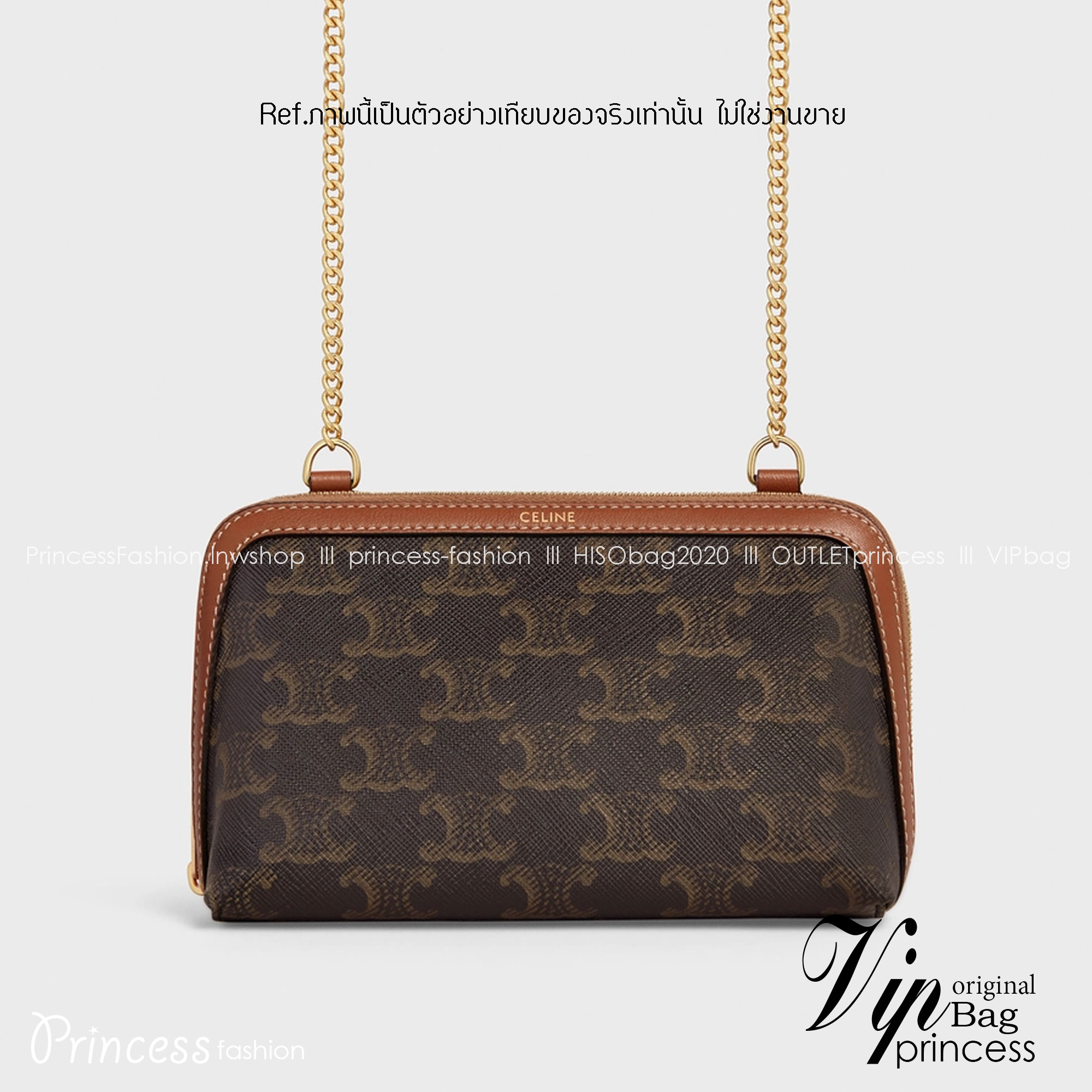 CELINE CLUTCH WITH CHAIN IN TRIOMPHE CANVAS AND LAMBSKIN / CELINE POUCH กระเป๋าสะพายกึ่งคลัทช์ มินิไซส์ เอาใจสาวๆสายสะดวก!! พกพาง่าย สะพายกำลังสวย วัสดุหนังแคนวาส ดีไซน์ใหม่