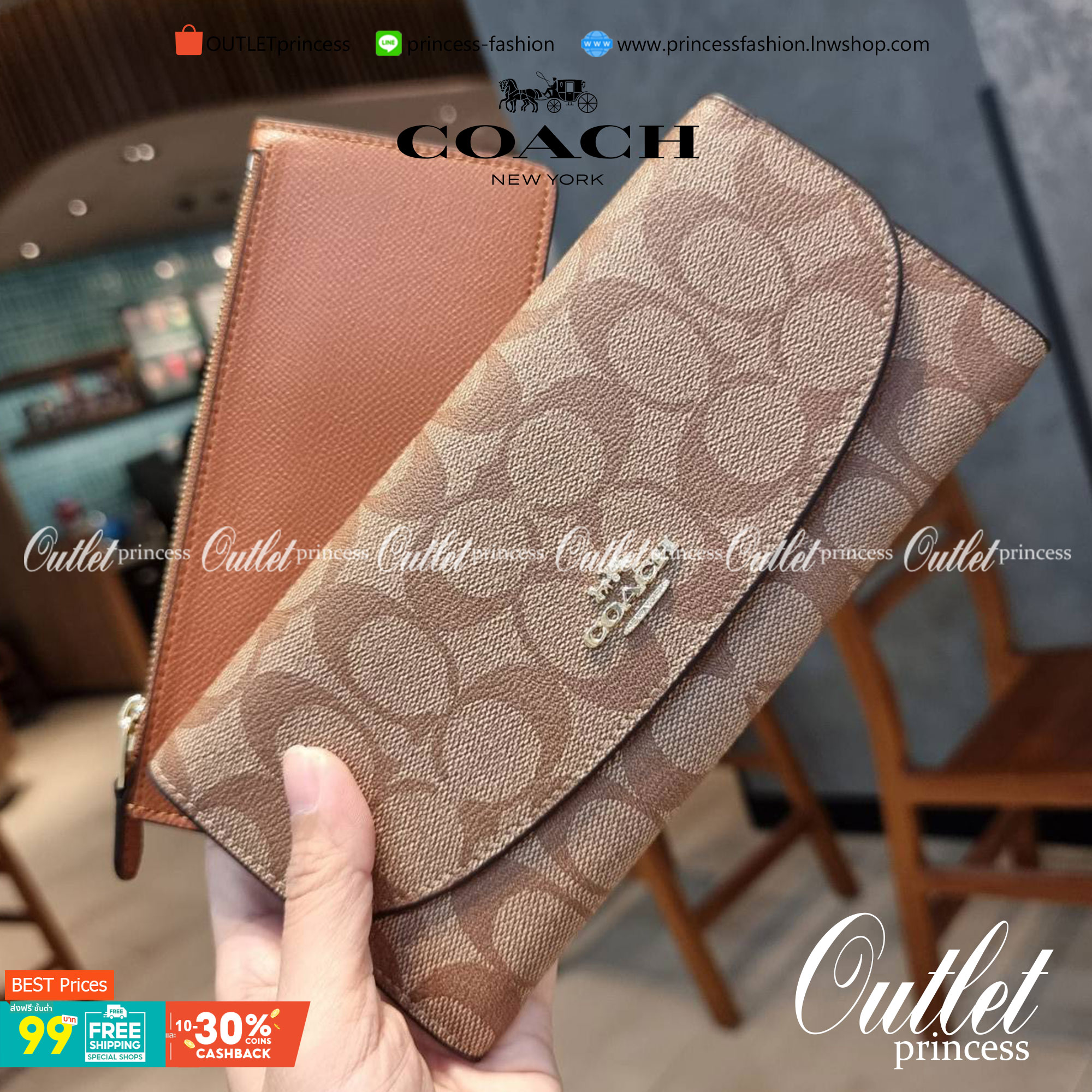 COACH F52601 POP SLIM ENVELOPE WALLET IN SIGNATURE รุ่นขายดี ขายหมด!! รุ่นหายาก!! เติมสต็อคจ้า!! กระเป๋าสตางค์รุ่นฝาพับ ดีไซน์เรียบหรู คลาสสิค ใช้งานง่ายและสะดวกมากๆ ด้วยซองซิปที่เสียบด้านหลัง ถอดแยกออกมาใช้ได้ หรือเอาออก พกกระเป๋าเดี่ยวๆก็ได้ ถือใบนี้ดูไ