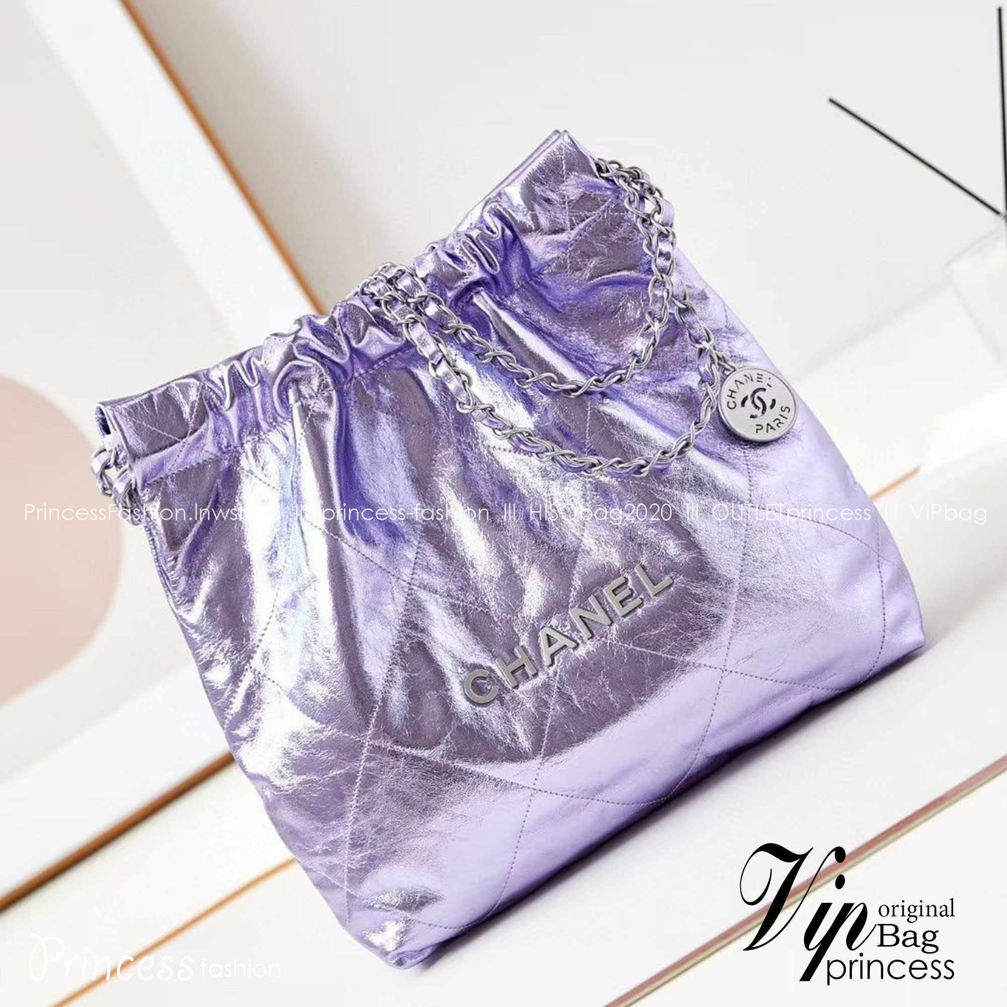 CHANEL 22 Medium HANDBAG In Metallic & Gold-Tone Metal กระเป๋าสะพายสีเมทัลลิค เกรดออริ ท็อป สลับแท้ 1:1 เกรดดีสุด ผ่านทุก ตม หนังแท้สวย ใช้งานต่างประเทศได้