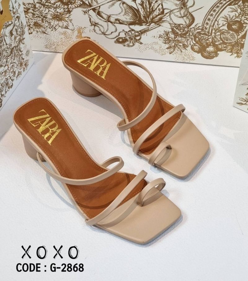 ZARA Shoes รองเท้างานสวม คาดนิ้วโป้ง วัสดุหนัง PU น้ำหนักเบา ส้นทรงกระบอกทรงกลม สวยเก๋ แมทส์ชุดง่าย สวย เลิศ ราคาสบายกระเป๋ามากจร้า
