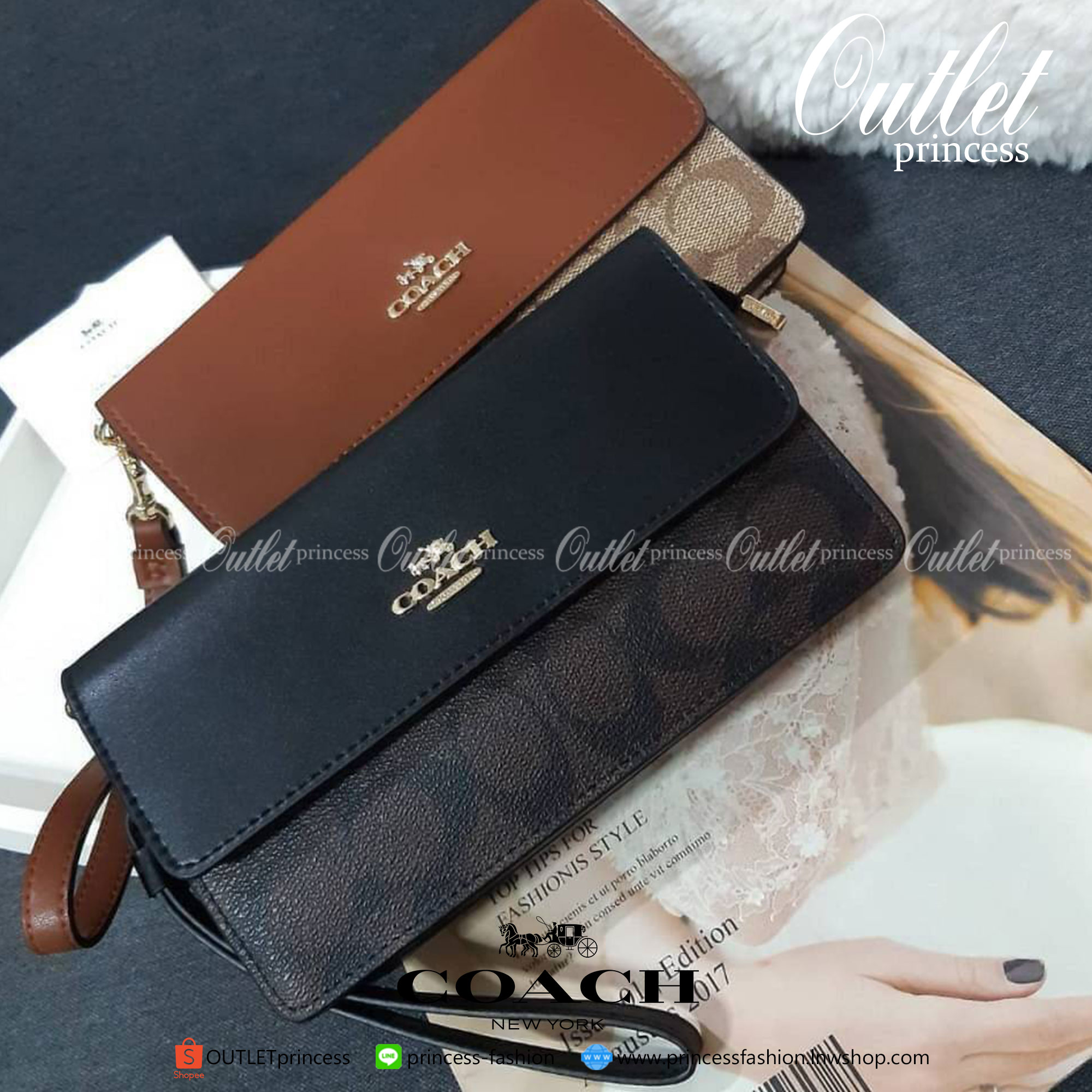 ของแท้ COACH 78229 FOLDOVER WRISTLET IN SIGNATURE CANVAS ไอเท็มที่ต้องมี!! 😎 ใบนี้เลย!! คลัทช์คล้องมือ ถอดสายได้