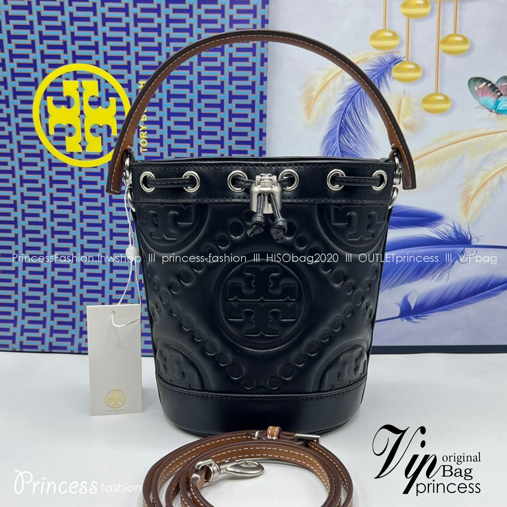 6 สี Tory Burch Puffy Mini / Tory burch T Monogram Puffy Patent Mini Bucket Bag / Tory Bucket Bag กระเป๋าบัคเกต size เล็ก โดดเด่นด้วยโลโก้ตัวนูนปั๊มด้านหน้า