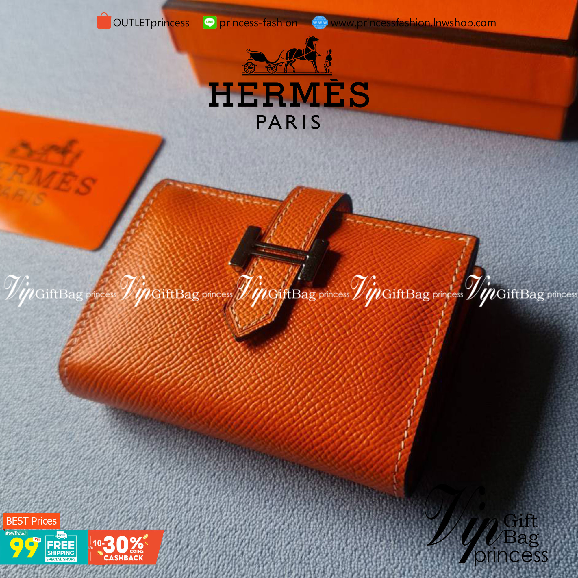VIP หนังแท้ 】HERMES MINI BEARN WALLET UNISEX