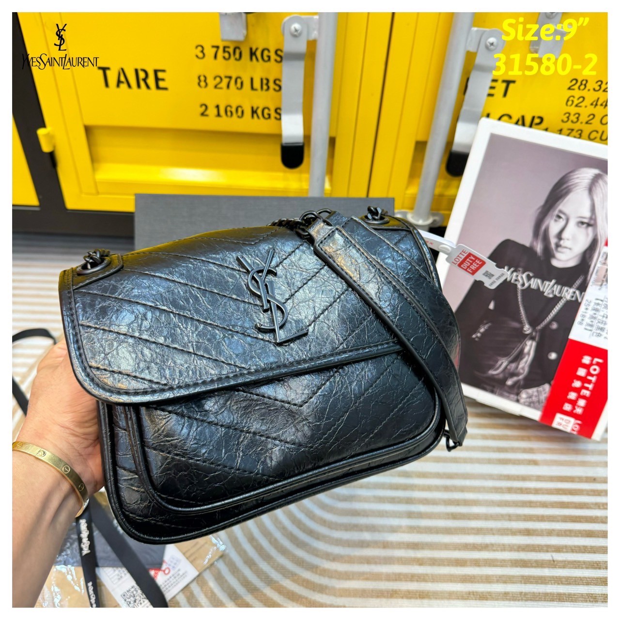 YSL NIKI IN VINTAGE LEATHER BAG กระเป๋าสะพายทรงคลาสสิคสุดฮอต (อะไหล่เงิน/ดำ) ที่ใครๆก็ต้องมีใช้ ดีไซน์เรียบหรู วัสดุหนังลายวินเทจสัมผัสดี