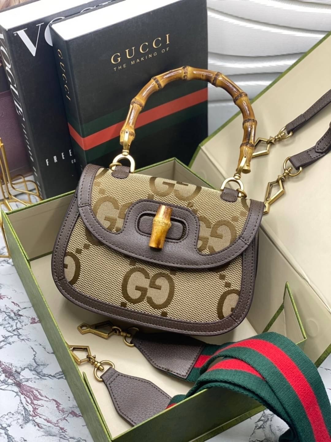 GUCCI BAMBOO 1947 JUMBO GG SMALL TOP HANDLE BAG กระเป๋าสะพายมือจับลายไม้ไผ่ เกรดออริ 1:1 สลับแท้ ใช้งานต่างประเทศได้