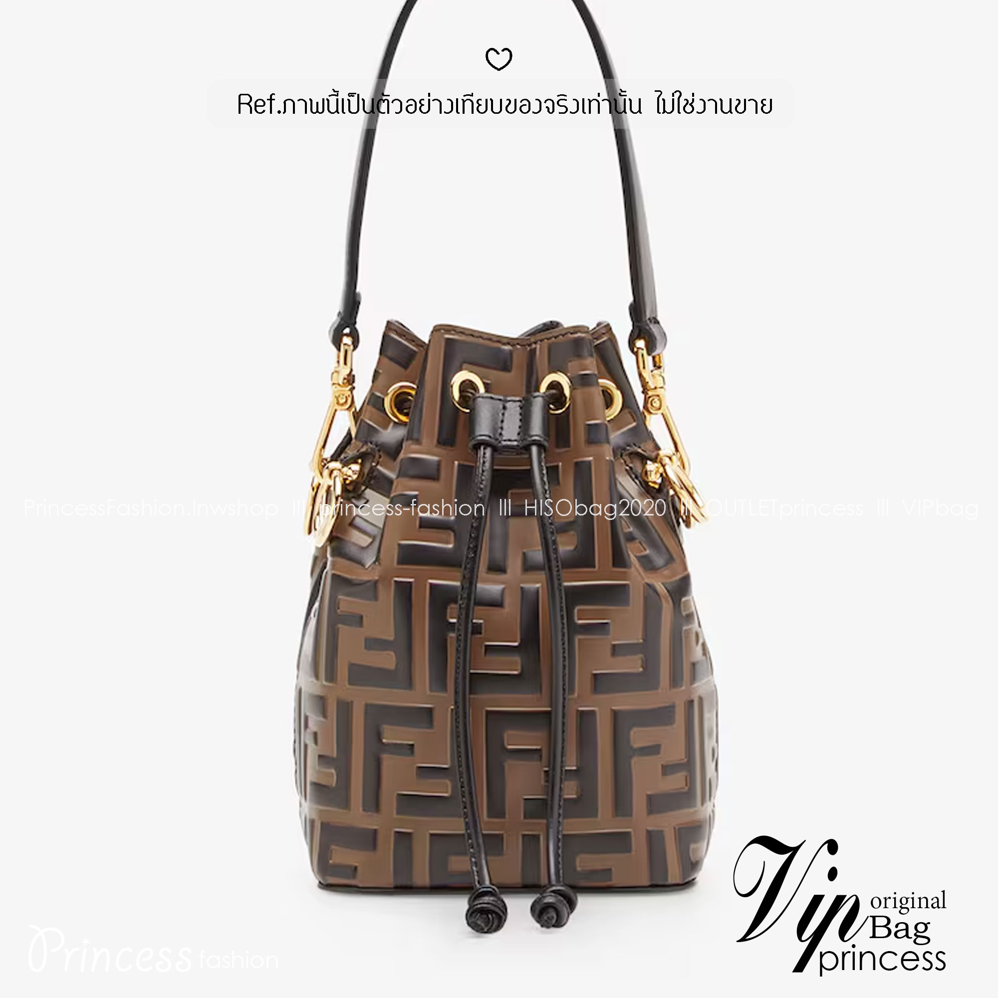 FENDI Mon Tresor Brown leather mini bag / FENDI Bucket Bag กระเป๋าสะพายทรงบัคเก็ต ไซส์มินิ รุ่นยอดนิยม เกรดออริ 1:1 ใช้ต่างประเทศได้