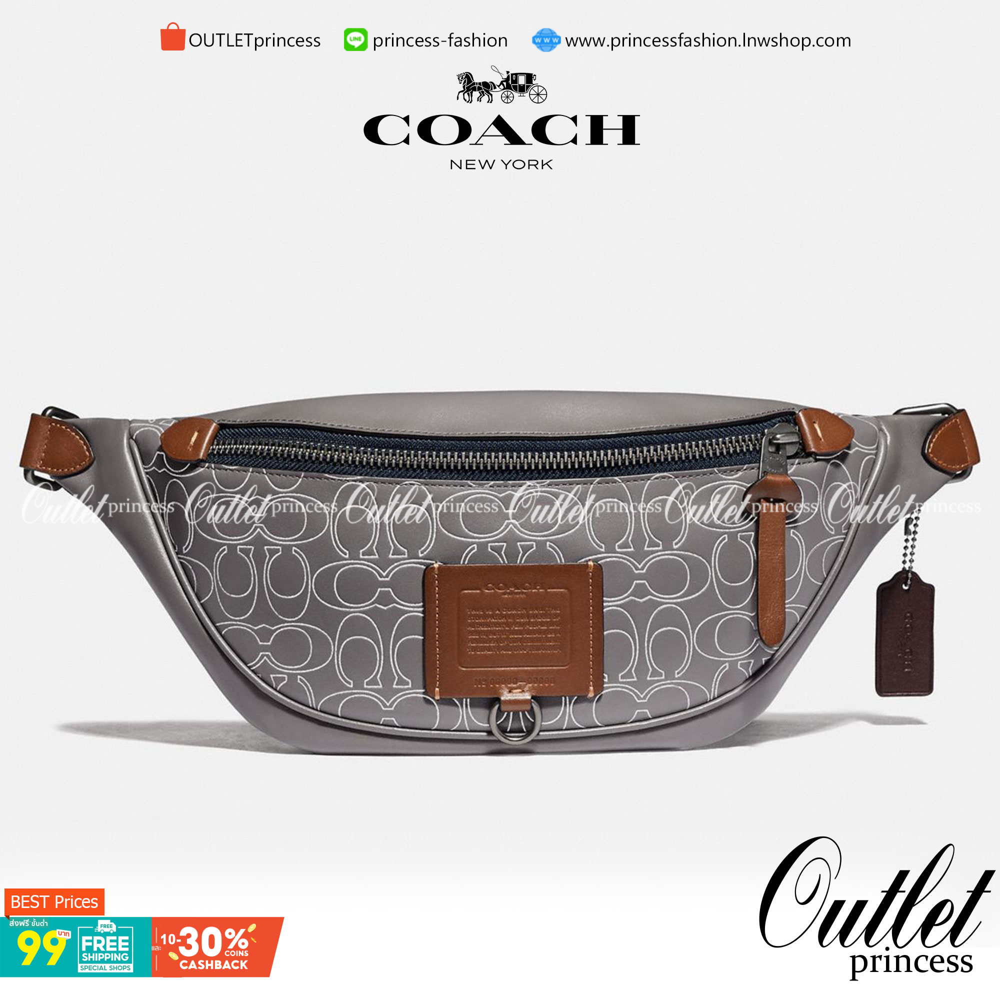 OUTTLET 】COACH RIVINGTON BELT BAG IN REFLECTIVE SIGNATURE LEATHER (78899)