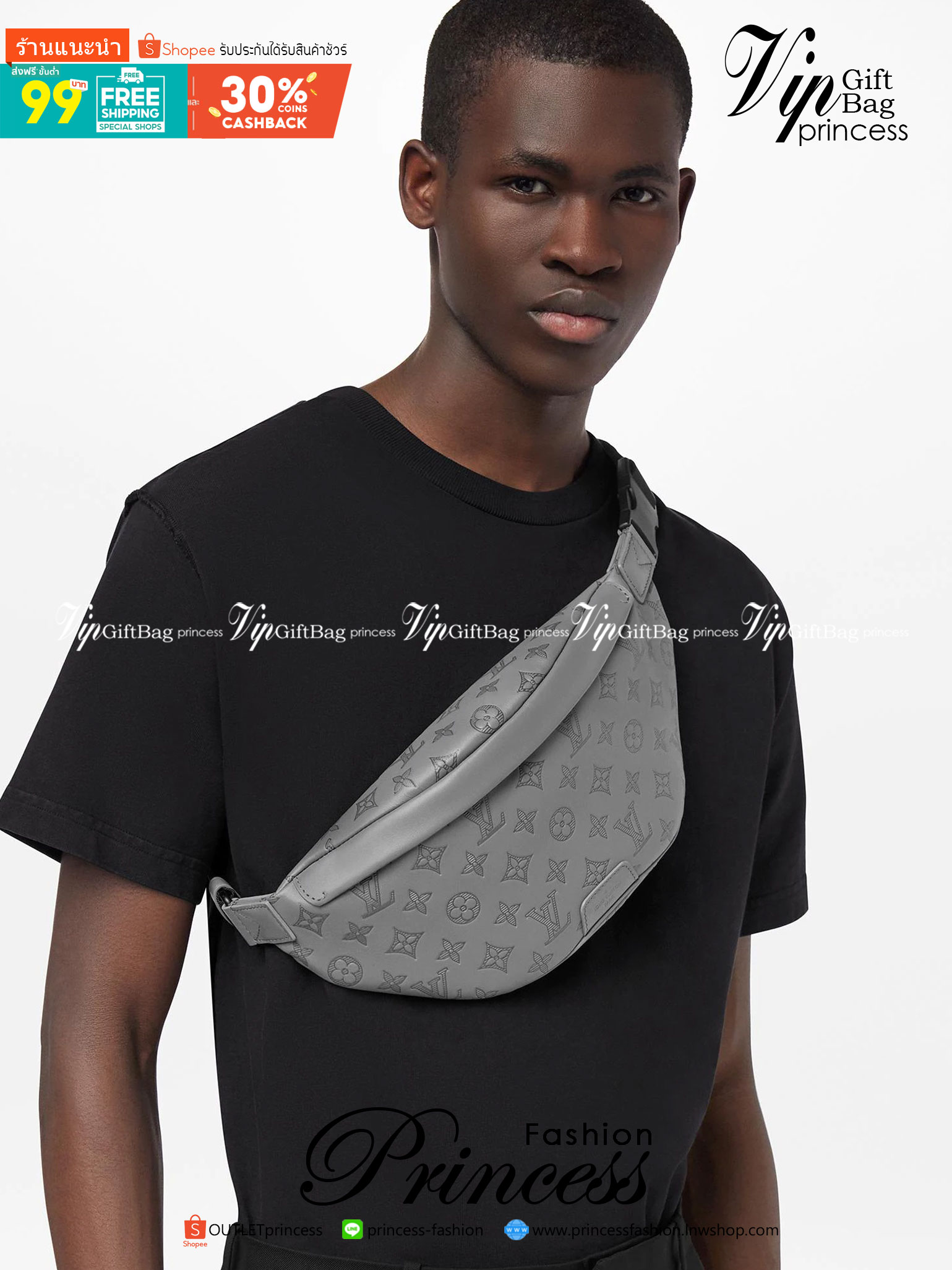 LV Discovery Bumbag Gray Monogram Shadow Kalbsleder / LV Belt Bag เกรดใช้งานสลับใบจริงได้ เทพออริจินอล เนื้องานสวยงาม หนังแท้ ใช้ได้ทั้งชายหญิง ภาพสินค้าถ่ายจากงานขายจริงใช้งานต่างประเทศได้