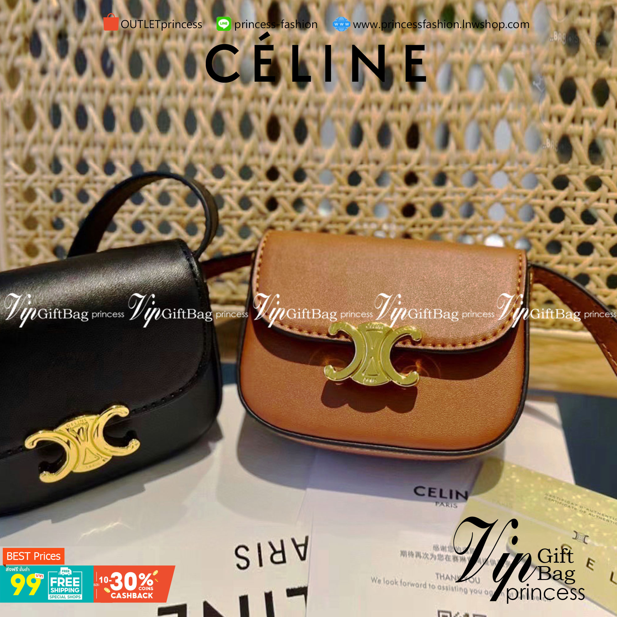 CELINE MINI TRIOMPHE IN TRIOMPHE CANVAS กระเป๋ามินิทรงชิค ดีไซน์รูปกล่องสุดแสนมินิมอล สามารถสะพายแบบ Crossbody และยังเป็น Belt Bagได้อีกด้วย วัสดุแคนวาสลาย Triomphe แบบไม่มีตกยุค ด้านหน้าโดดเด่นด้วยโลโก้สีทอง เป็นอีกหนึ่งตัวเลือกให้คุณเลือกสะพายในชีวิตประ