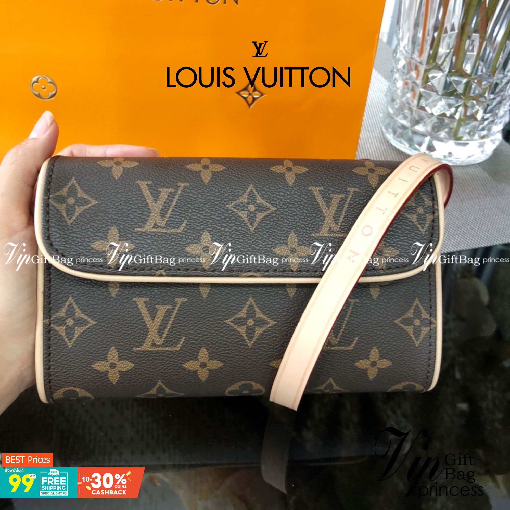 VIP 】หนังแท้ Louis Vuitton Mono Pouchette Florentine Belt Bag กระเป๋าคาดเอวหนังแท้สุดหรู มีจำกัดนะคะ