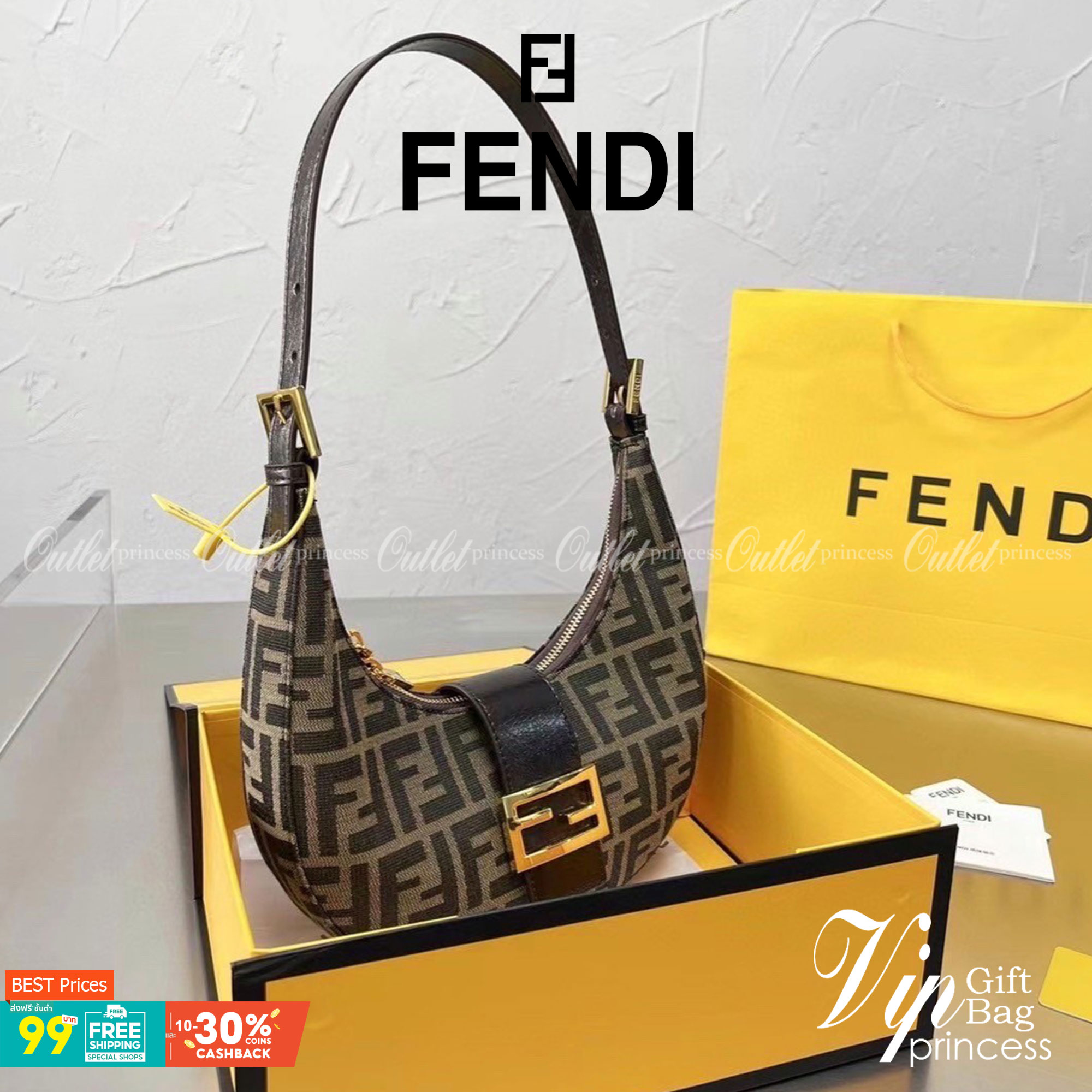 VIP GIFT 】Fendi Vintage Bag กระเป๋าสะพาย fendi มาใหม่ งานซิป วัสดุผ้าทอลายฟินดิอะไหล่สีทอง งานสวยดีไซน์เรียบหรู สวยตรงปกไม่จกตา อะไหล่ปั๊มทุกจุด สวยเก๋มากค่ะ