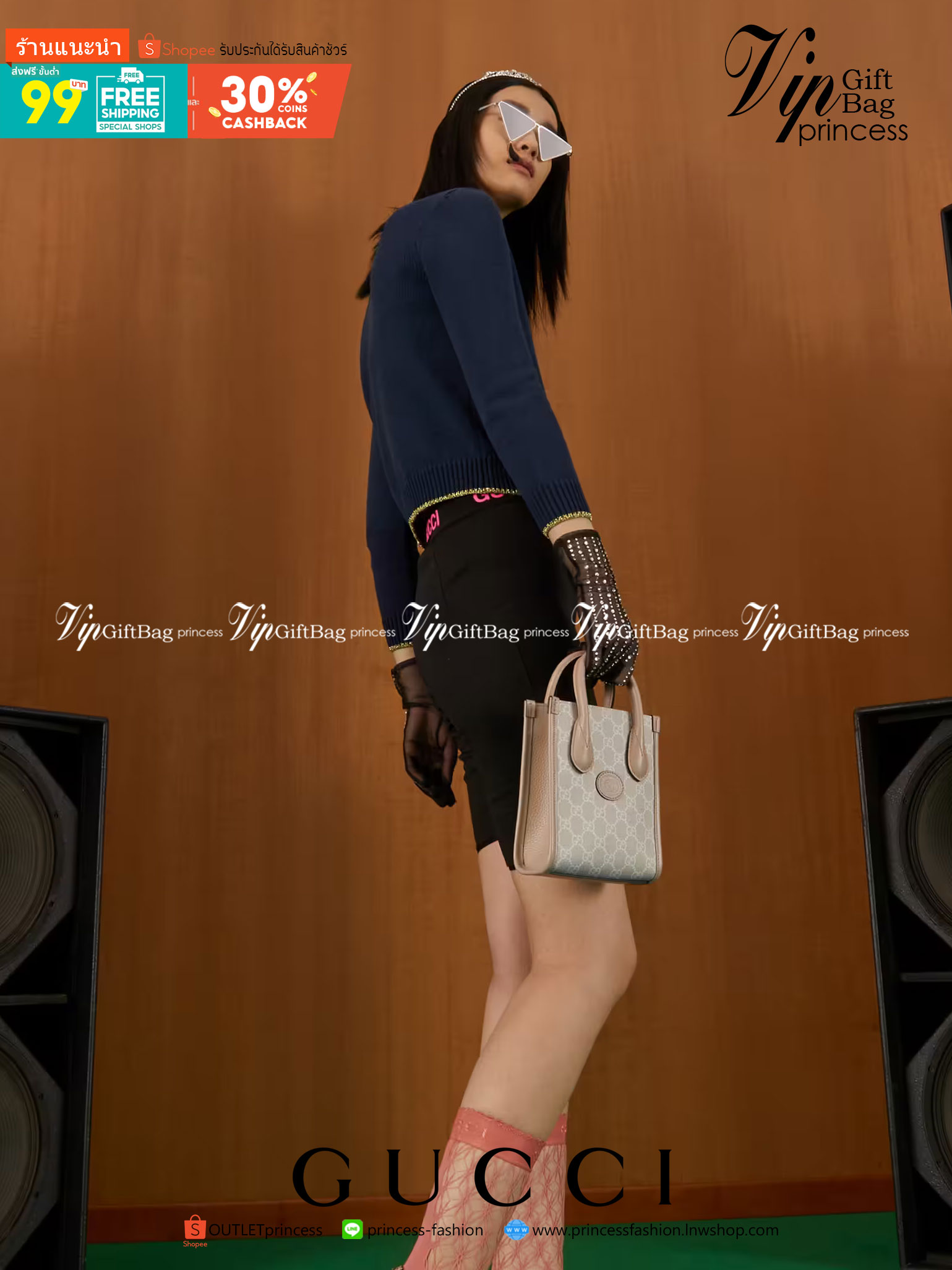 หนังแท้ GUCCI Mini tote bag with Interlocking G พร้อมส่งที่ไทย Beige and white GG Supreme canvas เกรดออริจินอล ภาพสินค้าถ่ายจากงานขายจริง ใช้งานต่างประเทศได้ The mini tote bag is complete with an oatmeal leather trim and an Interlocking G tag.