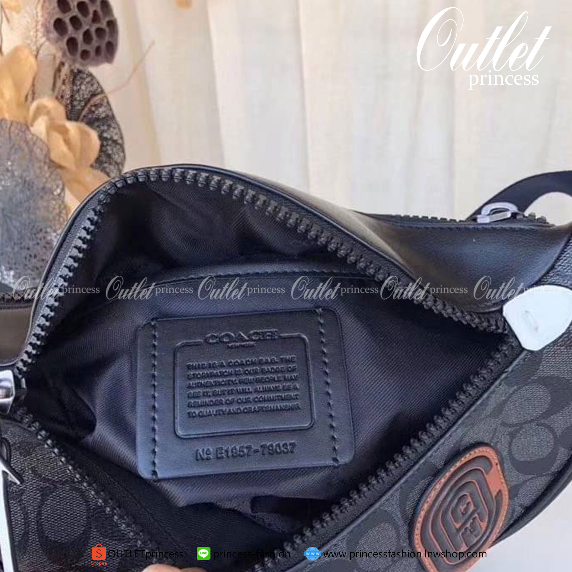 COACH Rivington Belt Bag In Signature Canvas With Coach Patch Black Copper/Black