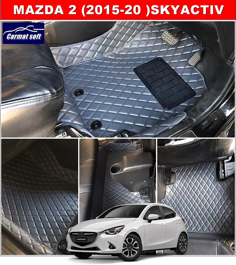 พรมปูพื้นรถยนต์ MAZDA 2 (2015-20) Skyactiv ยางปูพื้นรถEVA ลายDIAMOND 15ชิ้น เต็มคัน