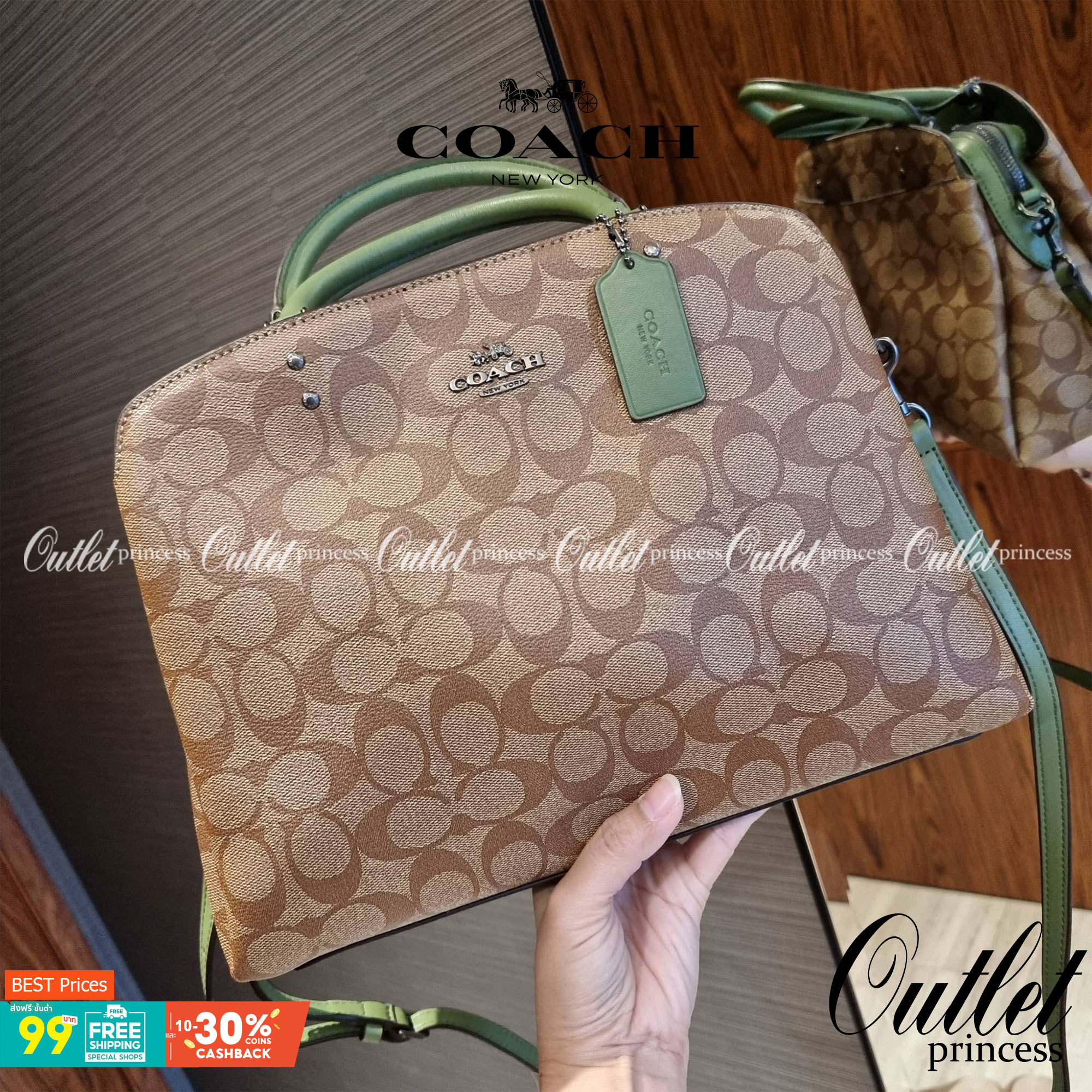 COACH F91495 LILLIE CARRYALL IN SIGNATURE CANVAS สีใหม่ล่าสุด กับรุ่นที่สุดของความขายดี รอบนี้ใบใหญ่จุใจ กระเป๋าสะพายทรงสวย ที่ดีไซน์ออกมาให้ใช้งานง่าย สะดวก สวย หรู ดูดี!! วัสดุหนังแคนวาสเคลือบลาย มาพร้อมสายสะพายข้างและหูจับในตัว ถอดออกถือคล้องแขนเก๋ๆ หร