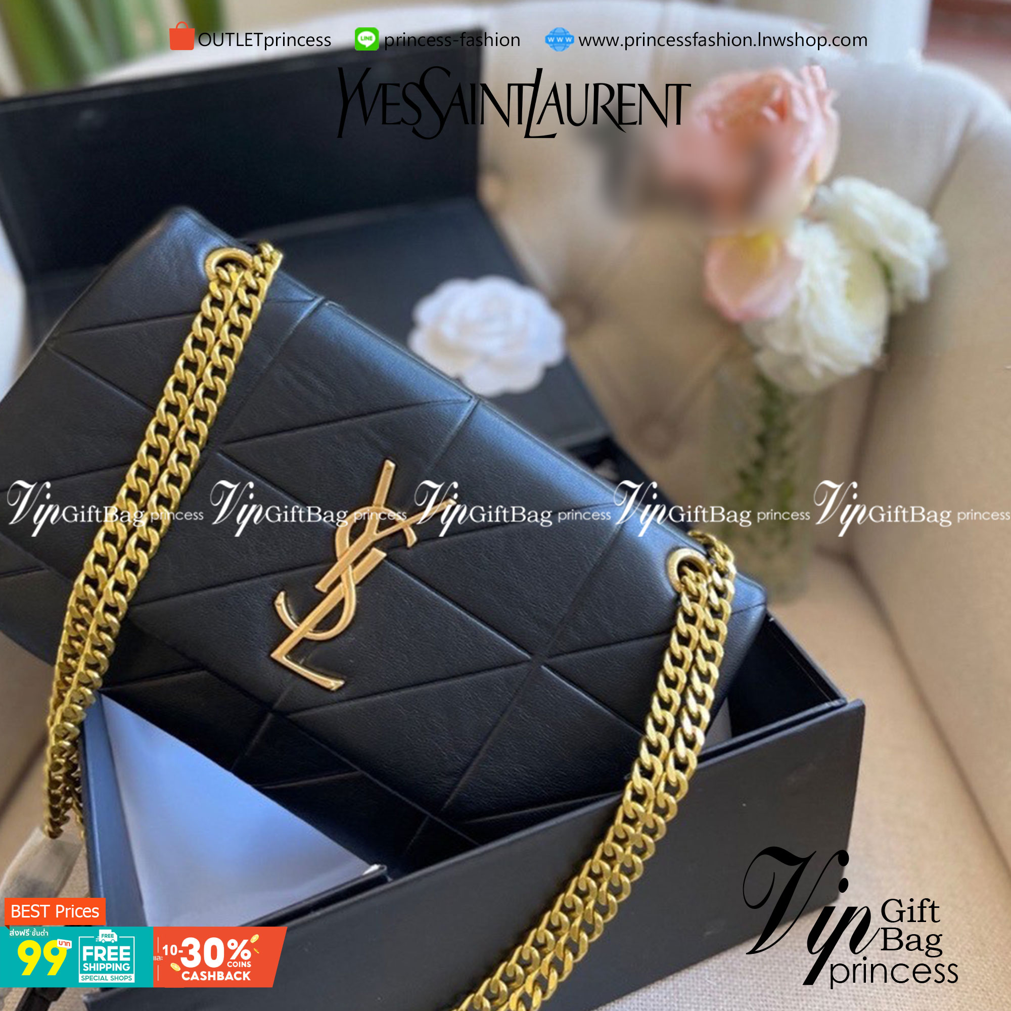 VIP 】YSL SAINT LAURENT BAG วัสดุหนังแกะ ตกแต่งลวยลายตาราง ด้านหน้าประดับโลโก้แบรนด์อะไหล่อทอง ขนาดกระทัดรัด หนังสวย มาพร้อมสายสะพายยาว สวยหรูดูดีค่ะ..!!