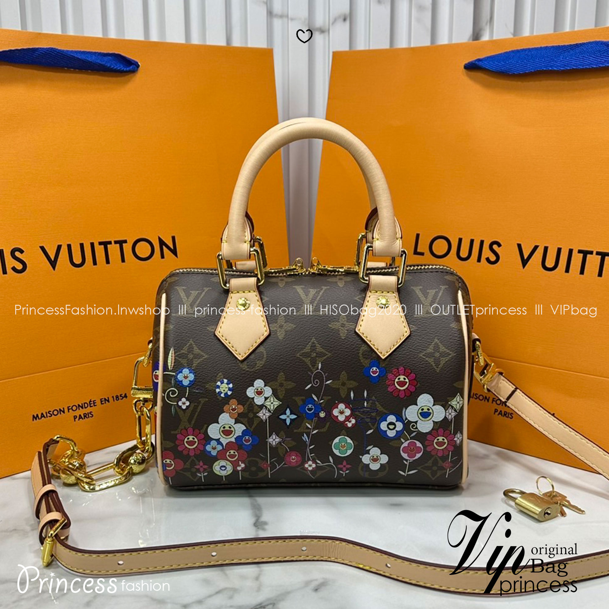 LV x TM Speedy Bandoulière 20 bag Monogram Flower กระเป๋าทรงหมอนคอลเลกชันสุดพิเศษ สวยคลาสสิกมีชีวิตชีวา สีสันสดใสสไตล์ superflat สุดไอคอนิกของ Takashi Murakami ด้วยโมโนแกรมดอกไม้หลากสี