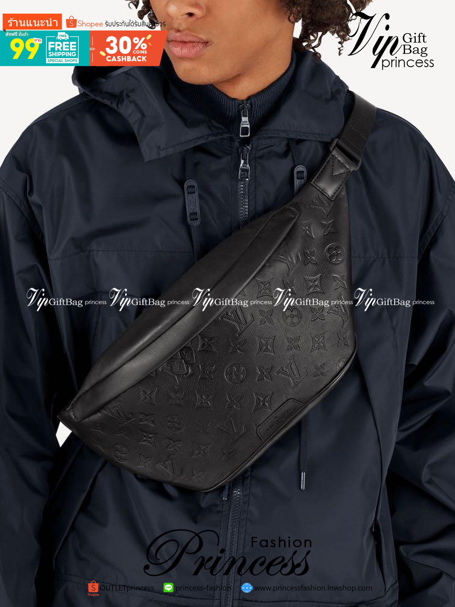 LV Discovery Bumbag Gray Monogram Shadow Kalbsleder / LV Belt Bag เกรดใช้งานสลับใบจริงได้ เทพออริจินอล เนื้องานสวยงาม หนังแท้ ใช้ได้ทั้งชายหญิง ภาพสินค้าถ่ายจากงานขายจริงใช้งานต่างประเทศได้