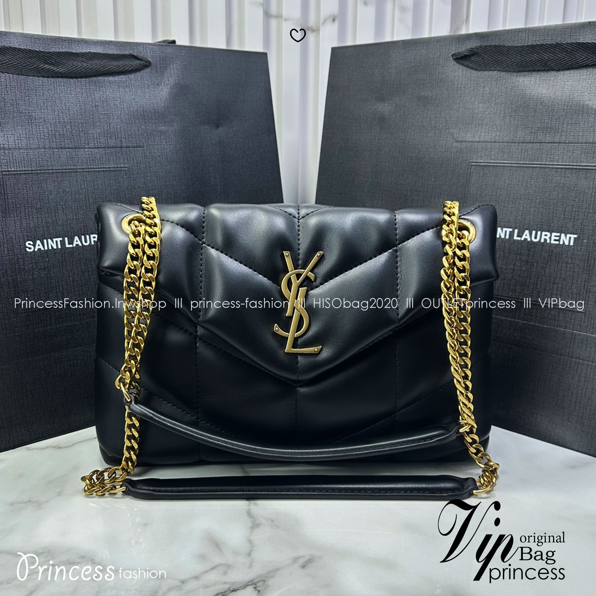 ORI หนังแท้ | 28cm YSL PUFFER SMALL in Nappa leather กระเป๋าสะพายรุ่นยอดนิยม ทรงสวย ใช้ได้บ่อยไม่มีเบื่อ วัสดุหนังสัมผัสนิ่มมือ ดีไซน์เรียบหรู ดูแพง สะพายได้หลากหลาย