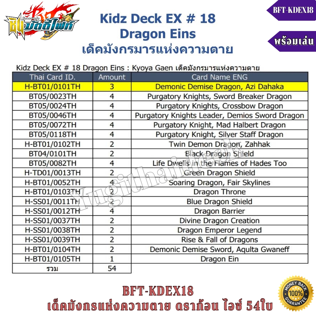 บัดดี้ไฟท์ภาษาไทย BFT-KDEX18 : เด็คมังกรแห่งความตาย ดราก้อนไอช์ สุดคุ้ม 54 ใบ พร้อมเล่น (BFT-KDEX18)