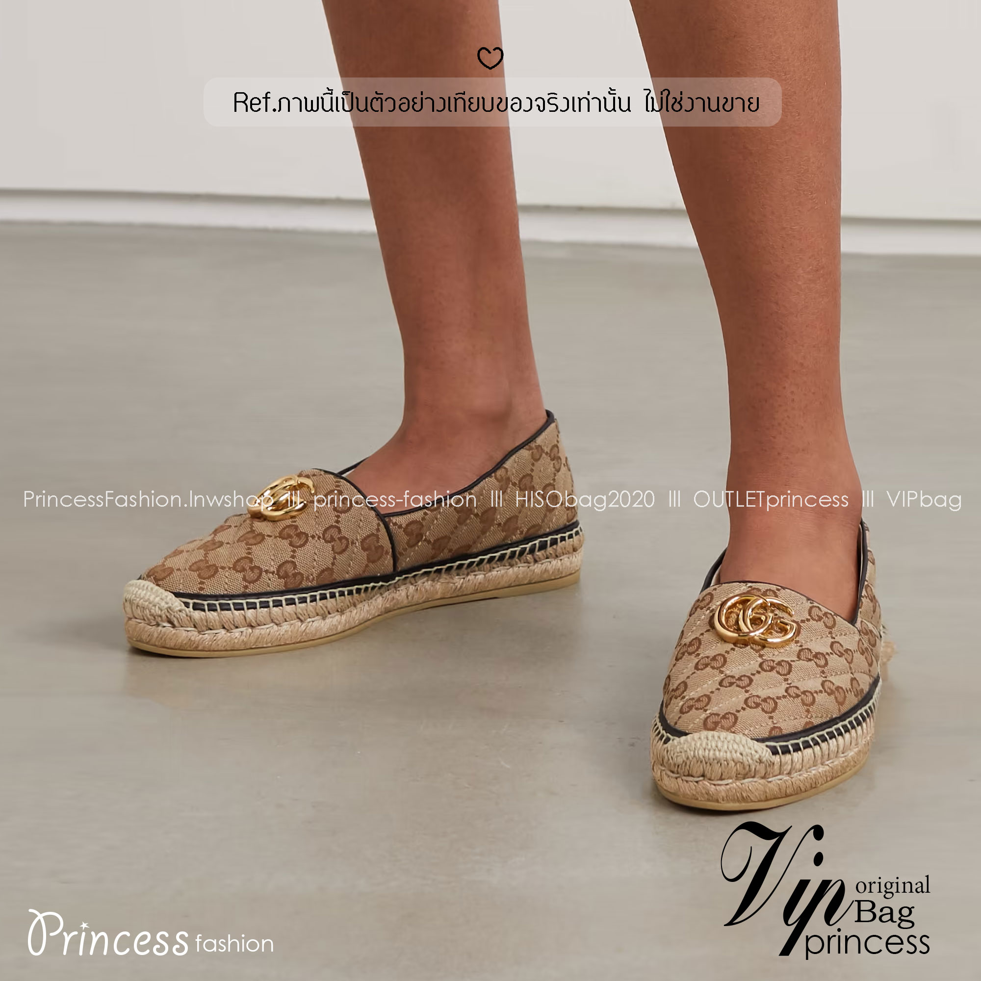 GUCCI Leather Espadrille with double G รองเท้าผ้าใบลำลองรุ่นยอดฮิต ขับผิว ใส่สบาย ยืนเดินได้นาน พื้นยางอย่างดียืดหยุ่นสูง ใส่เดินชิลหรือเที่ยวก็ปัง สวยงาม ได้หลากหลายโอกาส