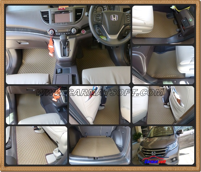 พรมปูพื้นรถยนต์HONDA CR-V G4 ปี2013-17 พรมลายกระดุม สีน้ำตาล เต็มคัน รวมแผ่นปูท้าย
