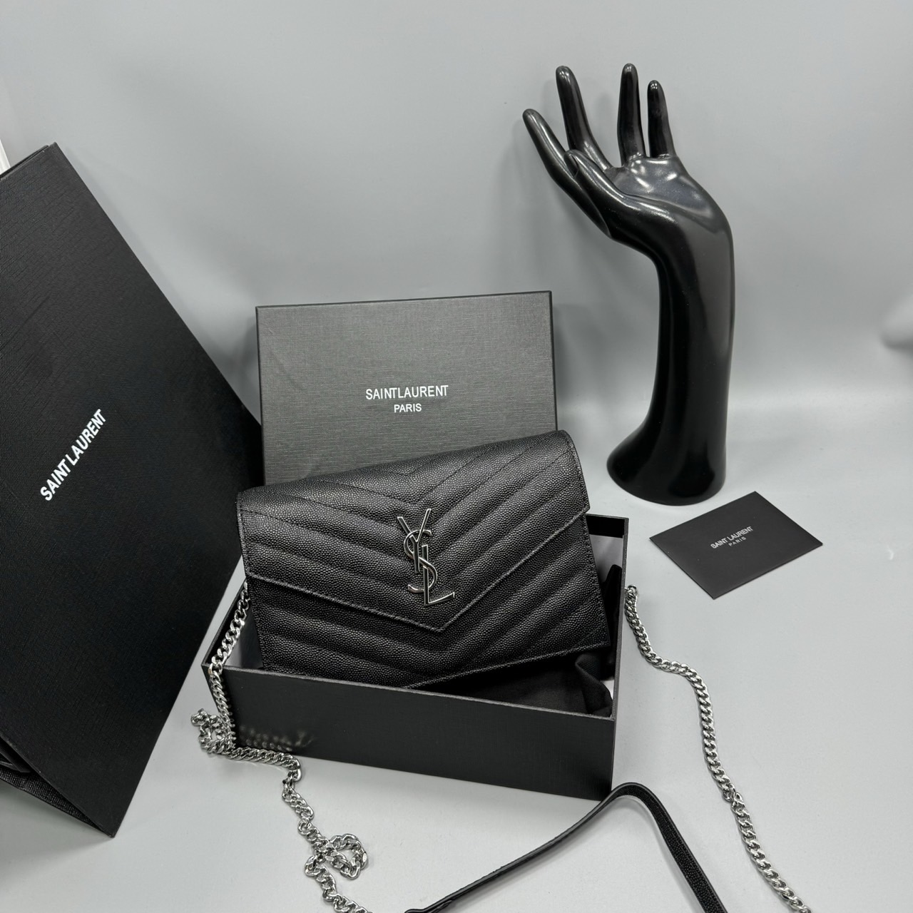 YSL Envelope WOC 7.5 Wallet on chain / YSL Clutch Bag 7.5" กระเป๋าสะพายรุ่นยอดนิยม เกรดหนังคาเวียร์สวยเต็มใบ เกรดออริ 1:1 ใช้งานต่างประเทศได้