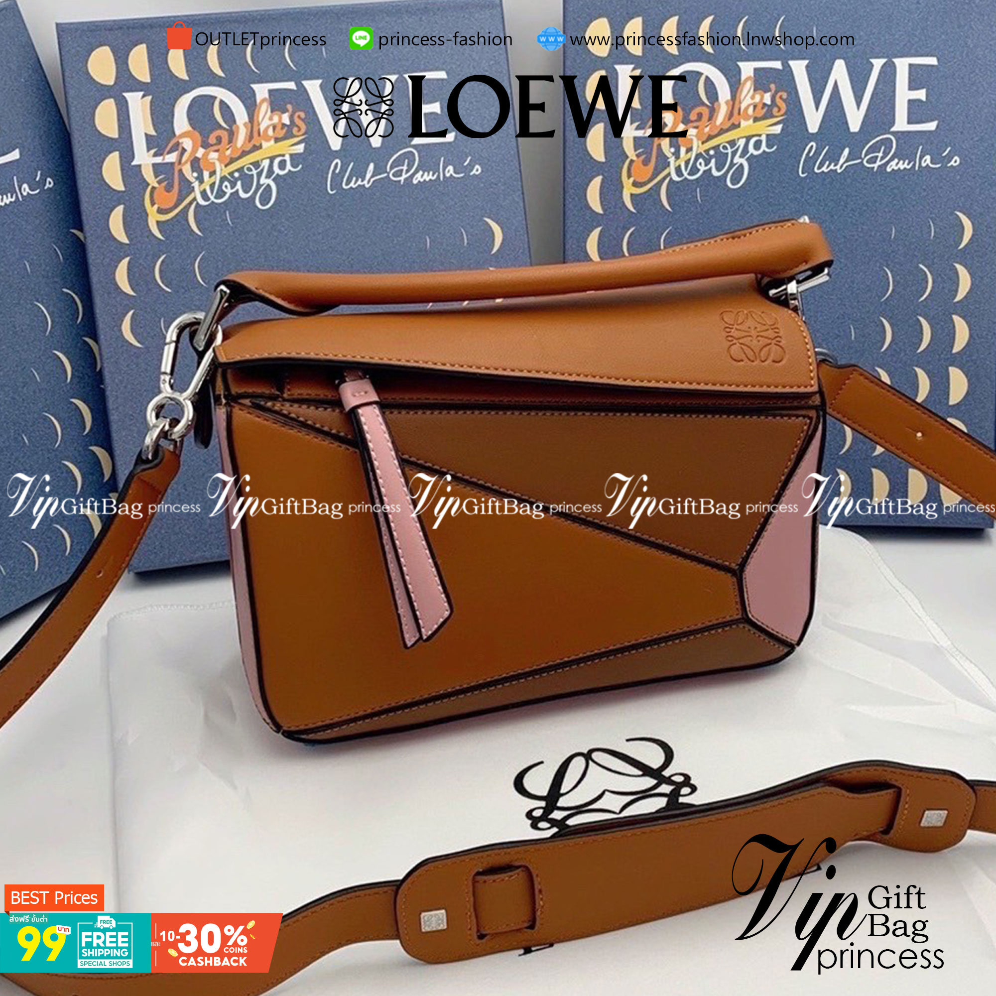 VIP 】LOEWE CROSSBODY BAG (LOEWE Puzzle Bag) กระเป๋าถือหรือสะพาย วัสดุ Calfskin หนังแท้หนังสวยอยู่ทรงขนาดกำลังดีน้ำหนักเบา เปิดปิดด้วยซิป ภายในโล่งกว้างสามารถใส่กระเป๋าสตางค์ มือถือ ของใช้ได้เยอะ ด้านหลังมีช่องซิปใส่ของ หูจับหนังแท้พร้อมสายสะพายยาวหนังแท้ถ