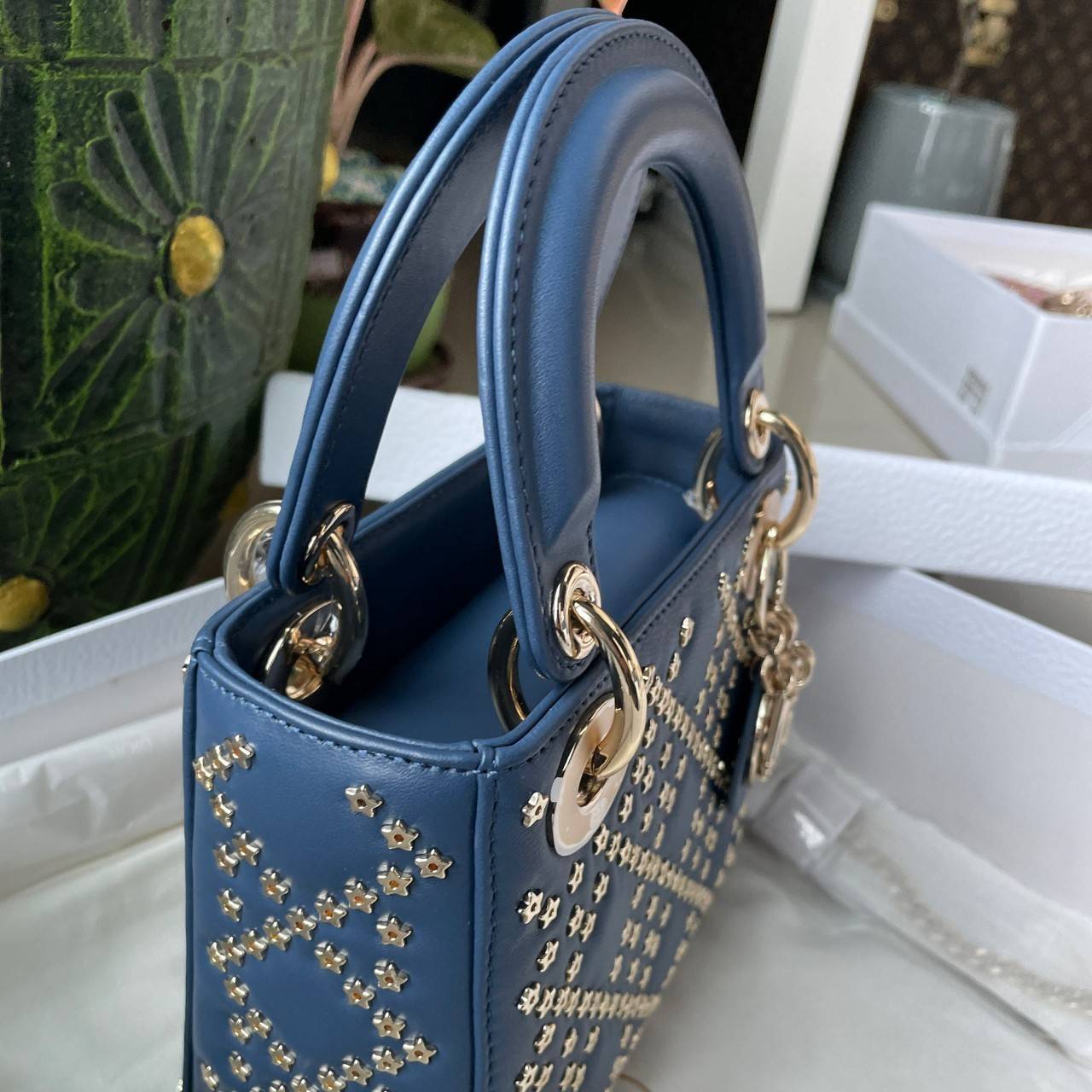 Mini Lady Dior Bag Denim Blue Lucky Star Cannage Lambskin เกรดใช้งานสลับใบจริงได้ เทพออริจินอล เป็นรุ่นสั่งทำพิเศษ ภาพสินค้าถ่ายจากงานขายจริงใช้งานต่างประเทศได้