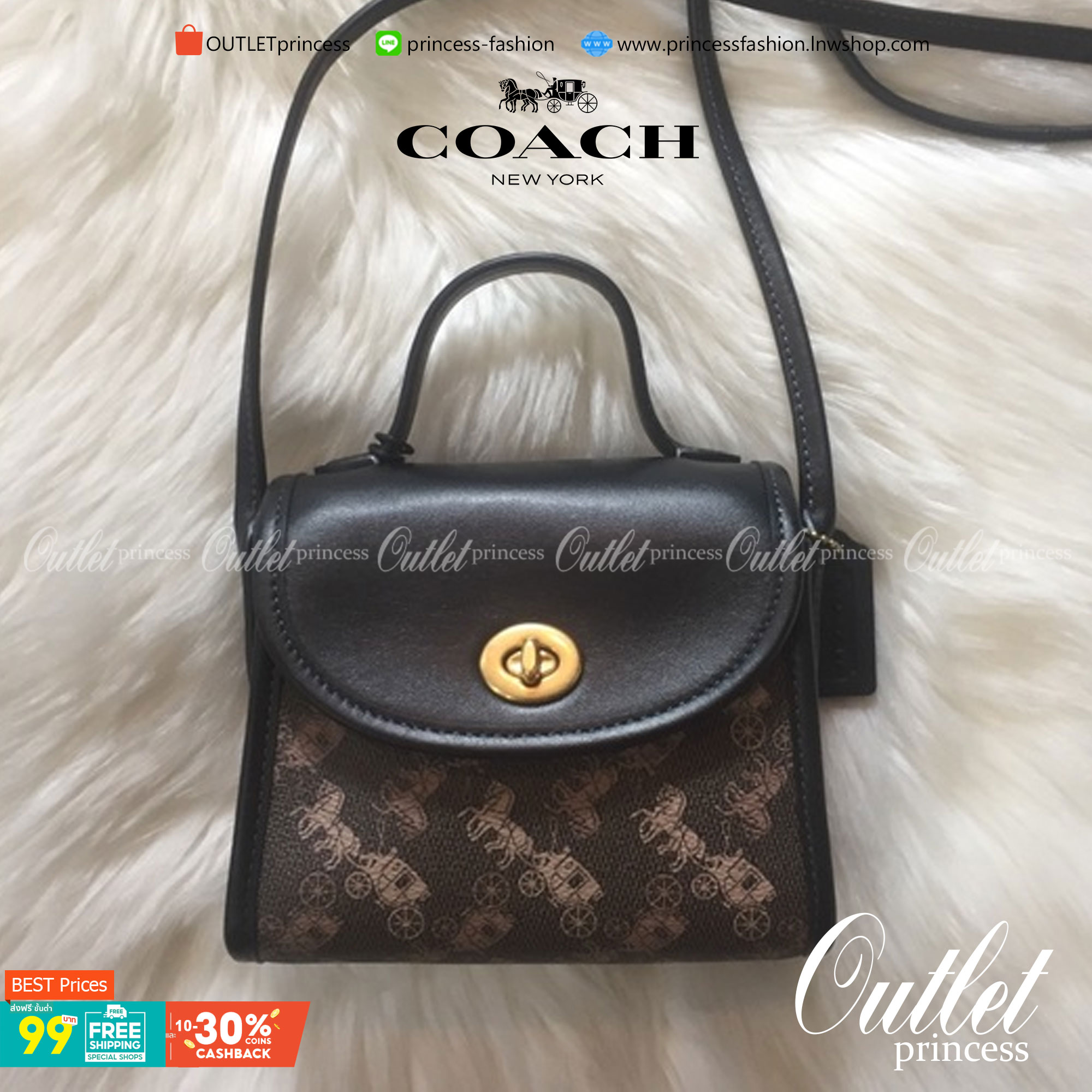 COACH Turnlock Top Handle With Horse And Carriage Print COACH Lady กระเป๋าสะพาย FM1981-144