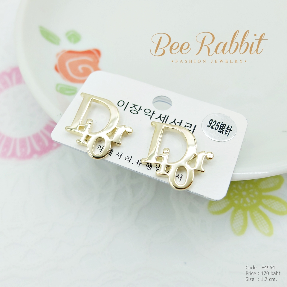 ต่างหู Dior สีทอง ก้านเงินแท้
