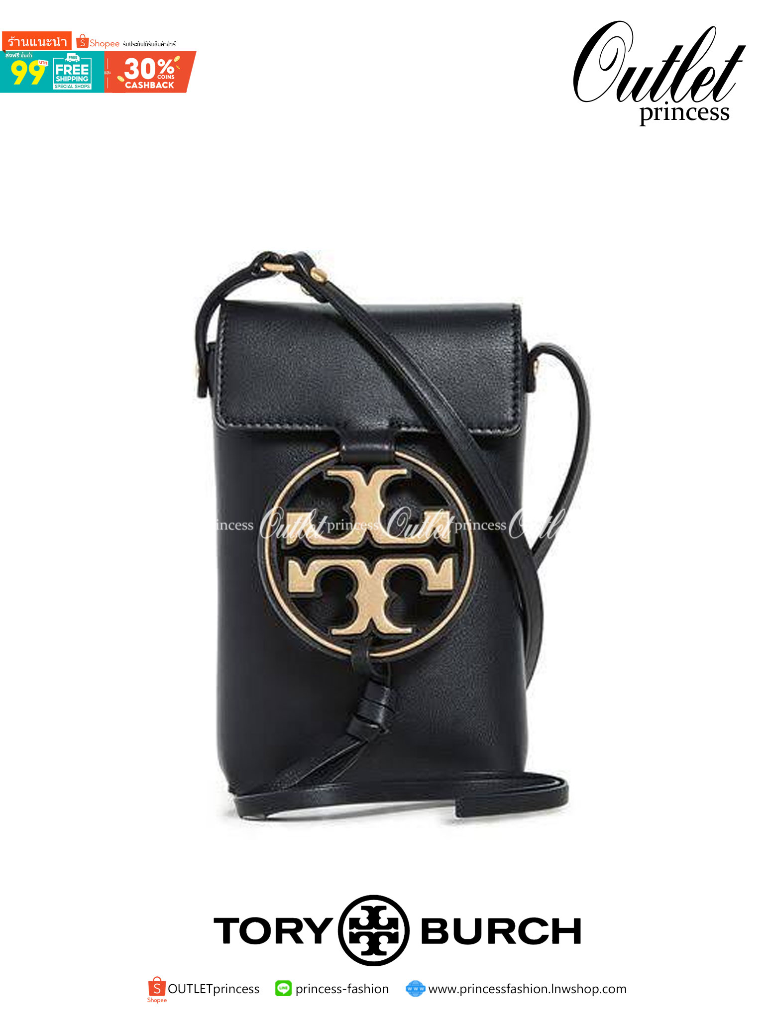 OUTLET 】TORY BURCH MILLER METAL PHONE CROSSBODY อีกหนึ่งกระเป๋าใส่มือถือรุ่นฮิตที่เชื่อว่าหลาย ๆ คนต้องเคยเห็นผ่าน ๆ ตามาอย่างแน่นอน กับแบรนด์ Tory Burch ดีไซน์กระเป๋าทรงฝาพับแม่เหล็กใช้งานง่าย มาพร้อมดีเทล Logo แบรนด์โดดเด่นสีทองตัดกับหนังแกะสีดำ ดูหรูดู