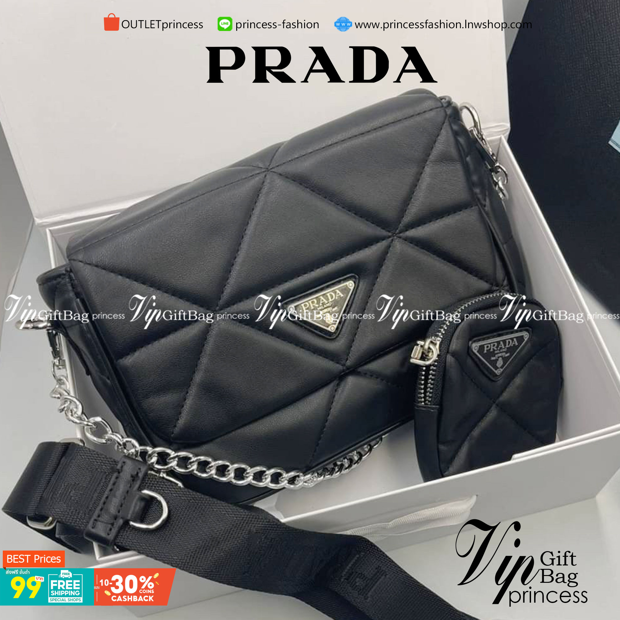 VIP 】PRADA System nappa leather patchwork bag หนังแท้ พร้อมส่งที่ไทย 6 สี