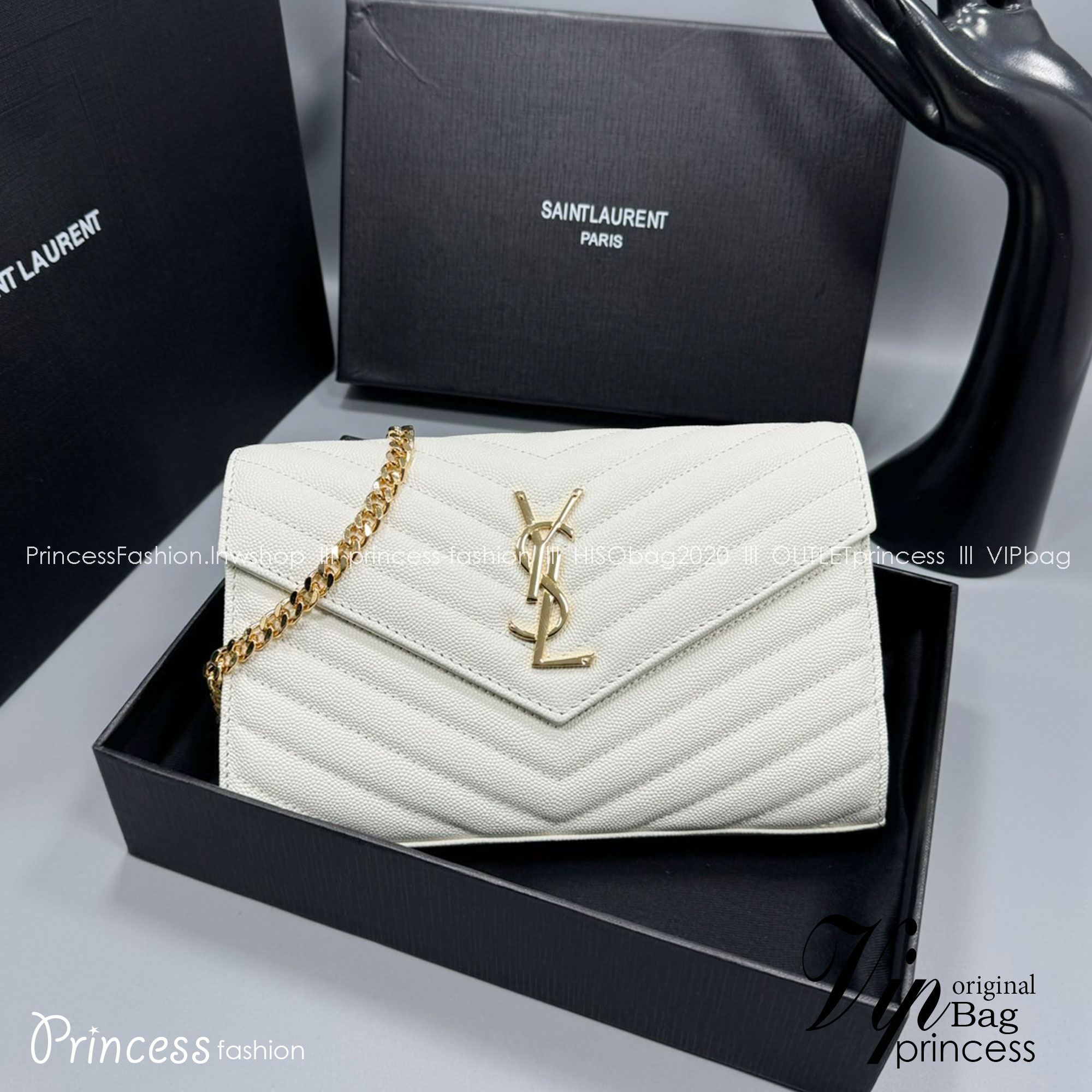 YSL Woc 9 Wallet on chain / YSL Clutch Bag 9" กระเป๋าสะพายรุ่นยอดนิยม เกรดหนังคาเวียร์สวยเต็มใบ เกรดออริ 1:1 ใช้งานต่างประเทศได้