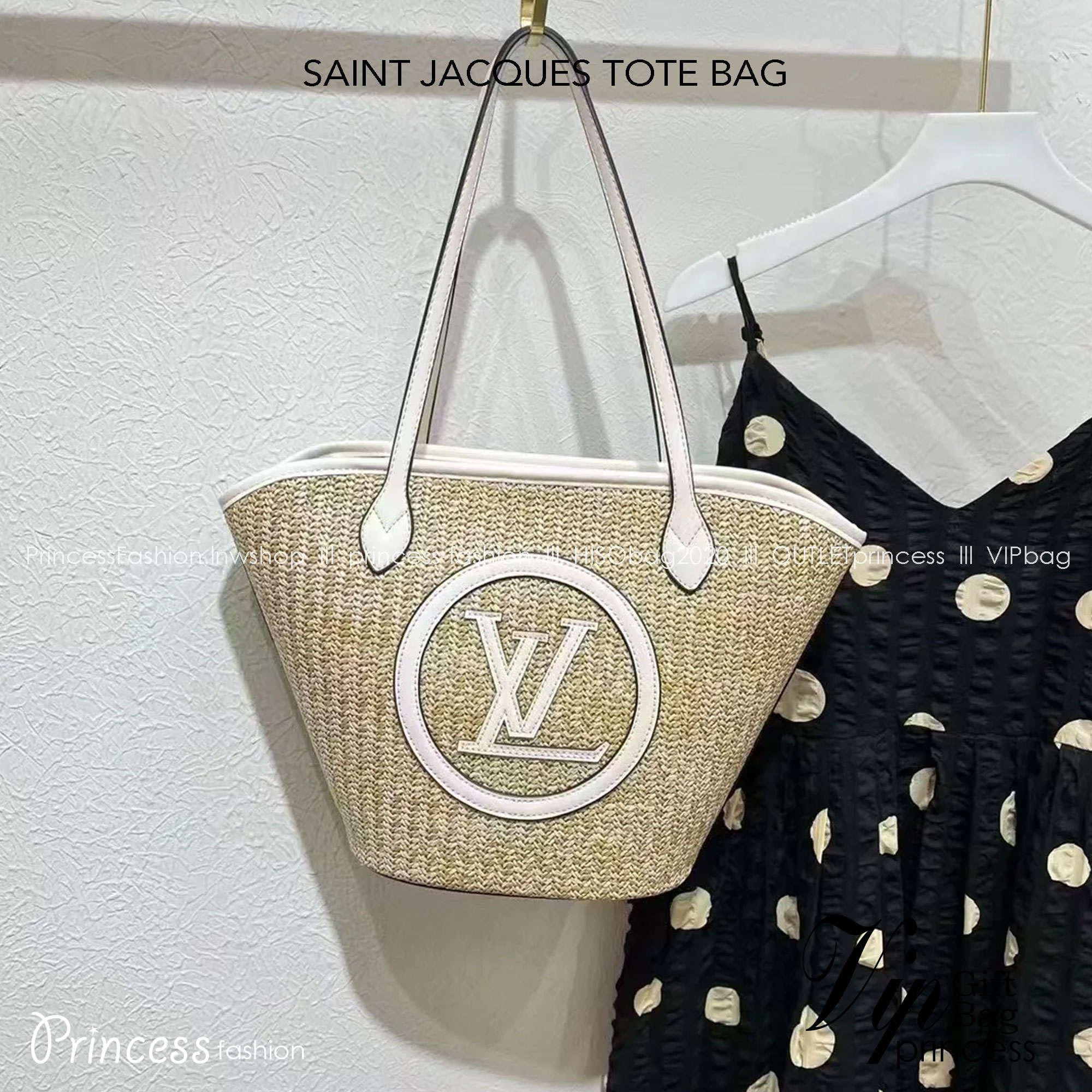 LV SAINT JACQUES TOTE BAG 25cm กระเป๋าสะพายรุ่นลิมิเต็ดหายาก ด้วยวัสดุสังเคราห์จากธรรมชาติ สานเต็มใบออกมาเป็นลวดลายสวยงาม และยังโดดเด่นด้วยโลโก้ สีโทนอุ่น