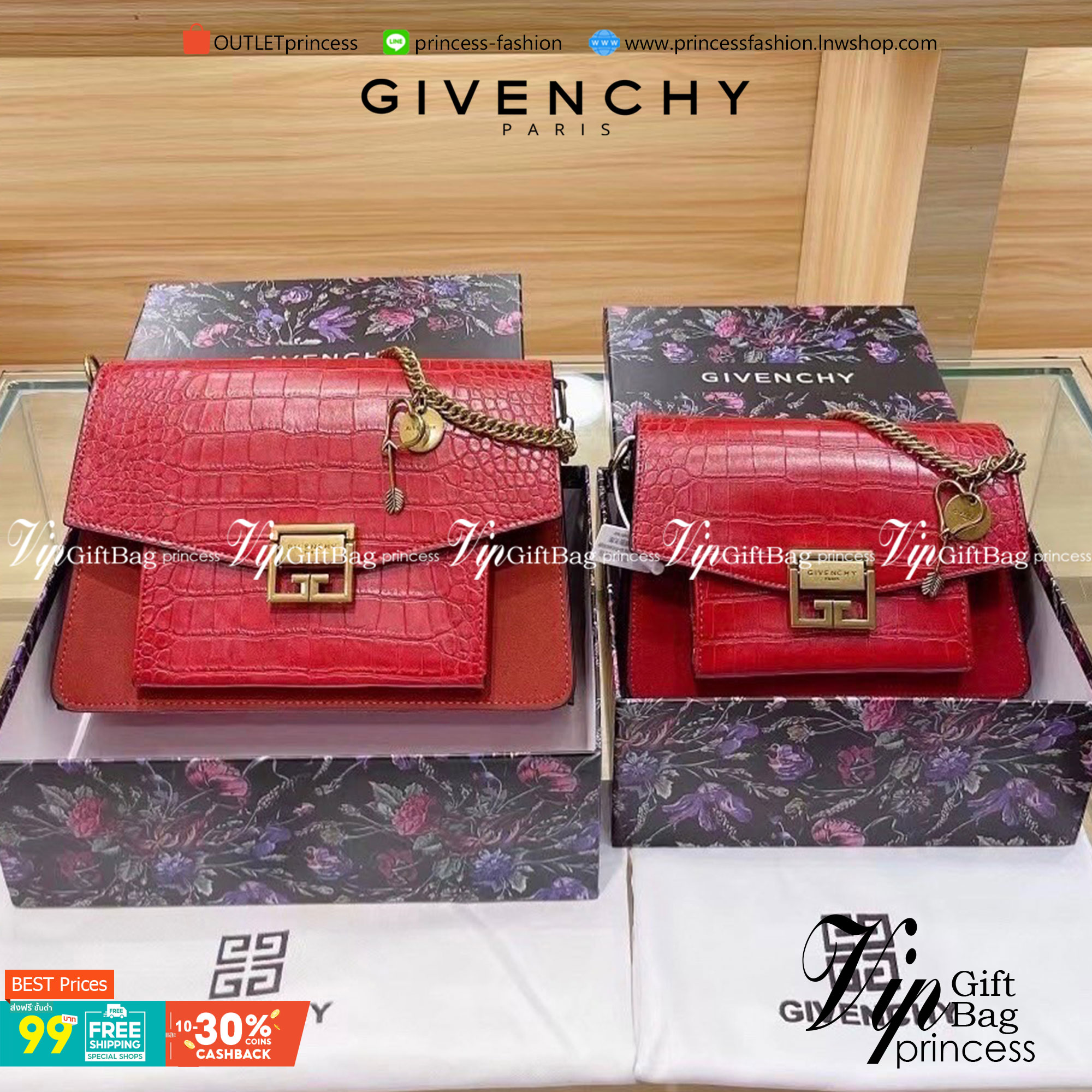 GIVENCHY GV3 CROCODILE-EFFECT SHOULDER BAG กระเป๋าสะพายหนังลายจระเข้ เปิดหน้าอะไหล่ทอง สวยหรูดูแพงตามแบบฉบับแบรนด์ งานจริงสวยจริงจังมากกก ไม่พูดเยอะ ควรมีค่าา!!!
