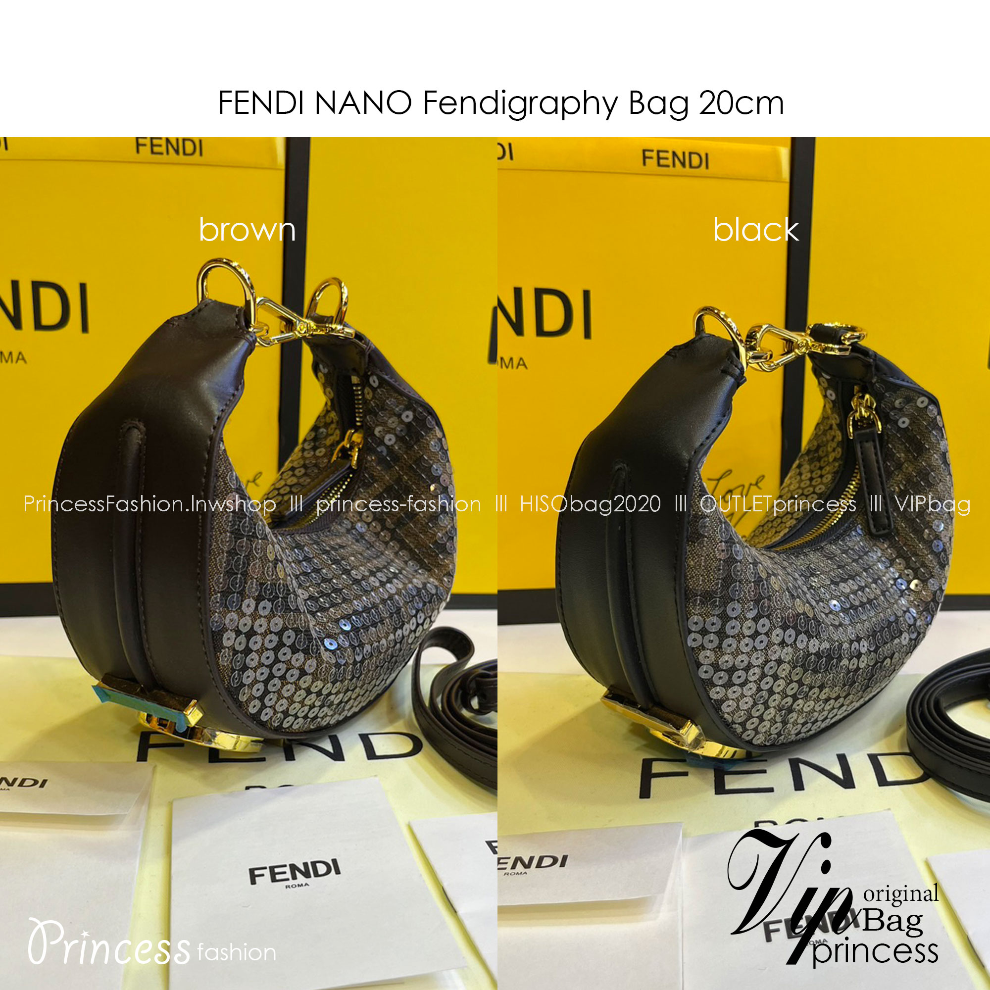 FENDI NANO Fendigraphy Bag fabric charm / Fendi hobo bag 20cm พร้อมส่ง กระเป๋าสะพายไหล่เฟนดิปักเลื่อมรุ่นใหม่ สวยหรู **สินค้าเกรดออริจินอล 1:1 สลับแท้
