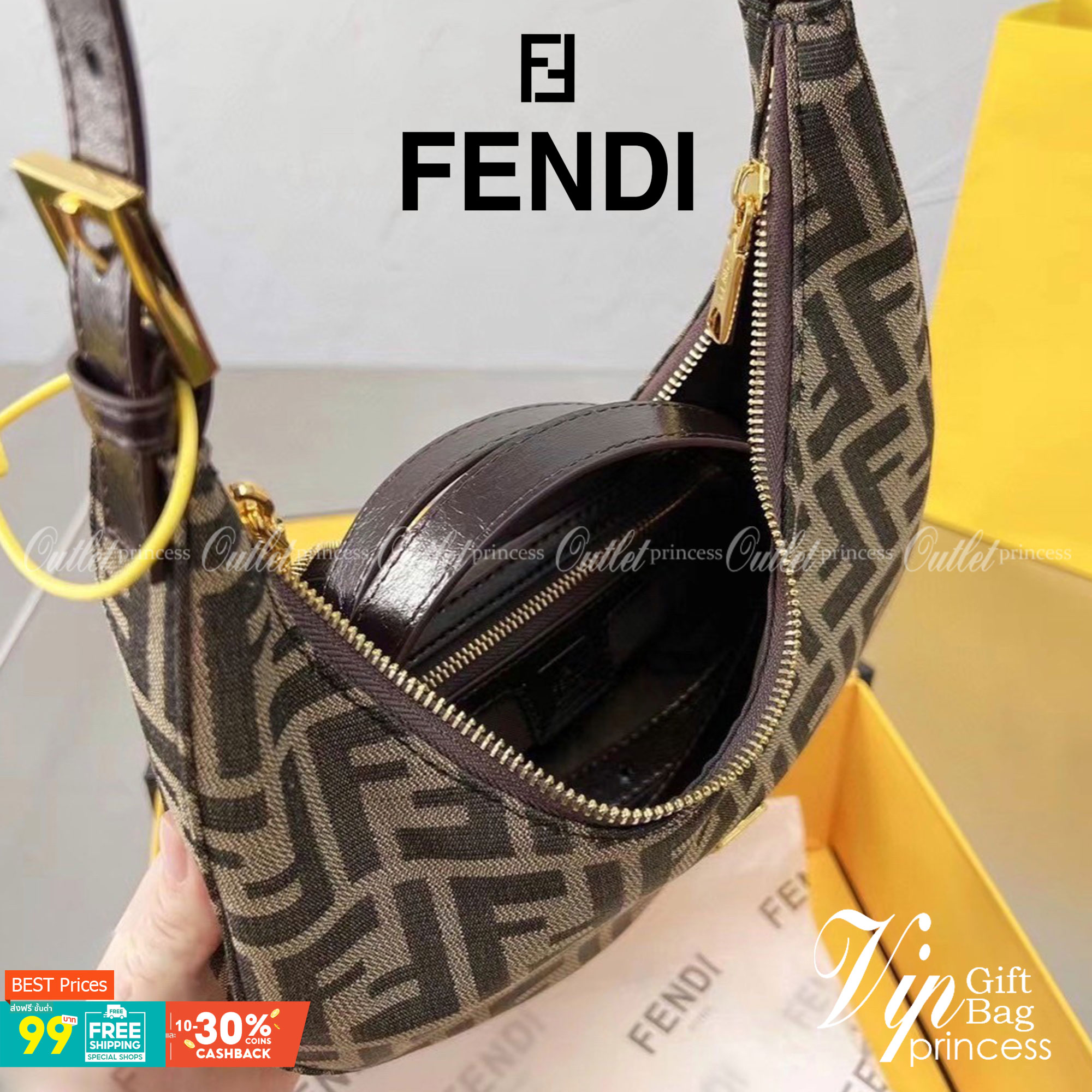 VIP GIFT 】Fendi Vintage Bag กระเป๋าสะพาย fendi มาใหม่ งานซิป วัสดุผ้าทอลายฟินดิอะไหล่สีทอง งานสวยดีไซน์เรียบหรู สวยตรงปกไม่จกตา อะไหล่ปั๊มทุกจุด สวยเก๋มากค่ะ