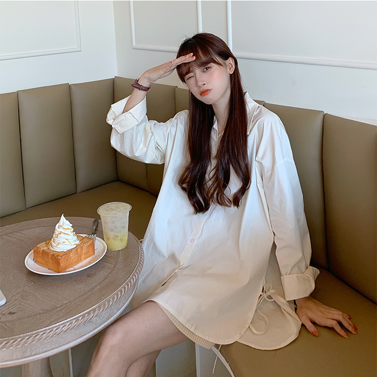 พร้อมส่ง 🌟🍞 Punpun tops เสื้อเชิ้ตแขนยาวแต่งสายผูกผ่าข้าง (IN36728)