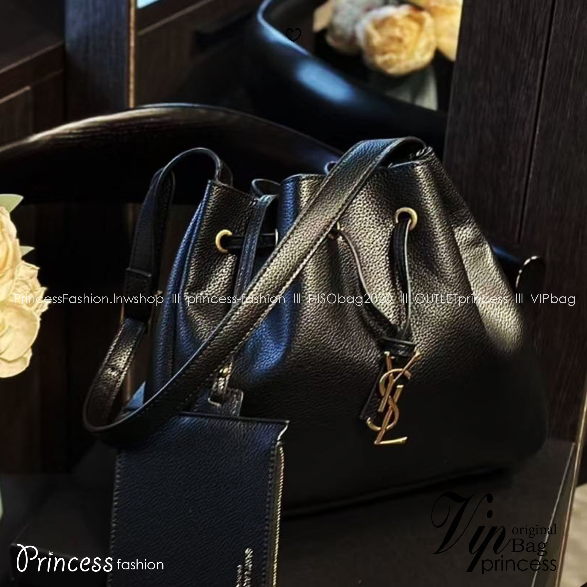 YSL PARIS VII flat hobo bag / YSL Bucket Bag กระเป๋าสะพายทรงโฮโบบัคเก็ต งานหนังเต็มใบ ฟังก์ชั่นสุดเลิศพร้อมเชือกรูด ดีไซน์รูปทรงใช้งานง่าย -- [รับตัวแทนกระเป๋า]