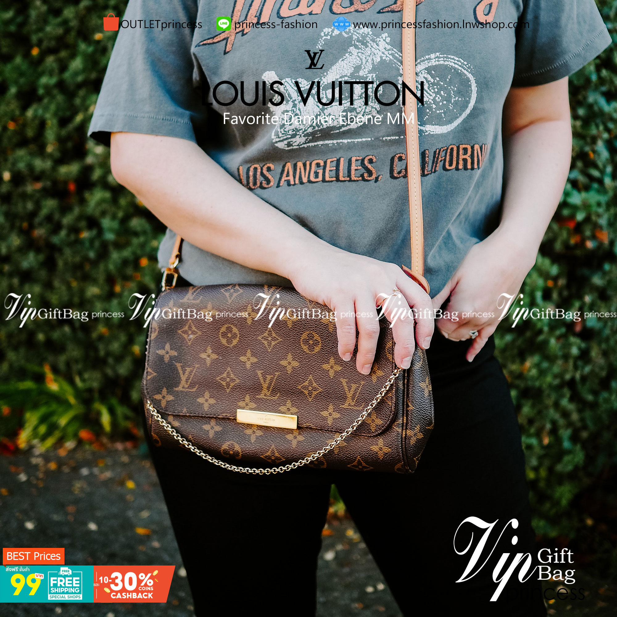 VIP 】หนังแท้ LOUIS VUITTON Favorite Monogram Damier Ebene MM