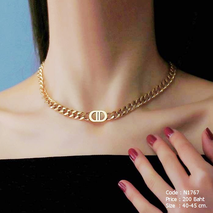 สร้อยคอสแตนเลส โชคเกอร์โซ่ทอง จี้ CD