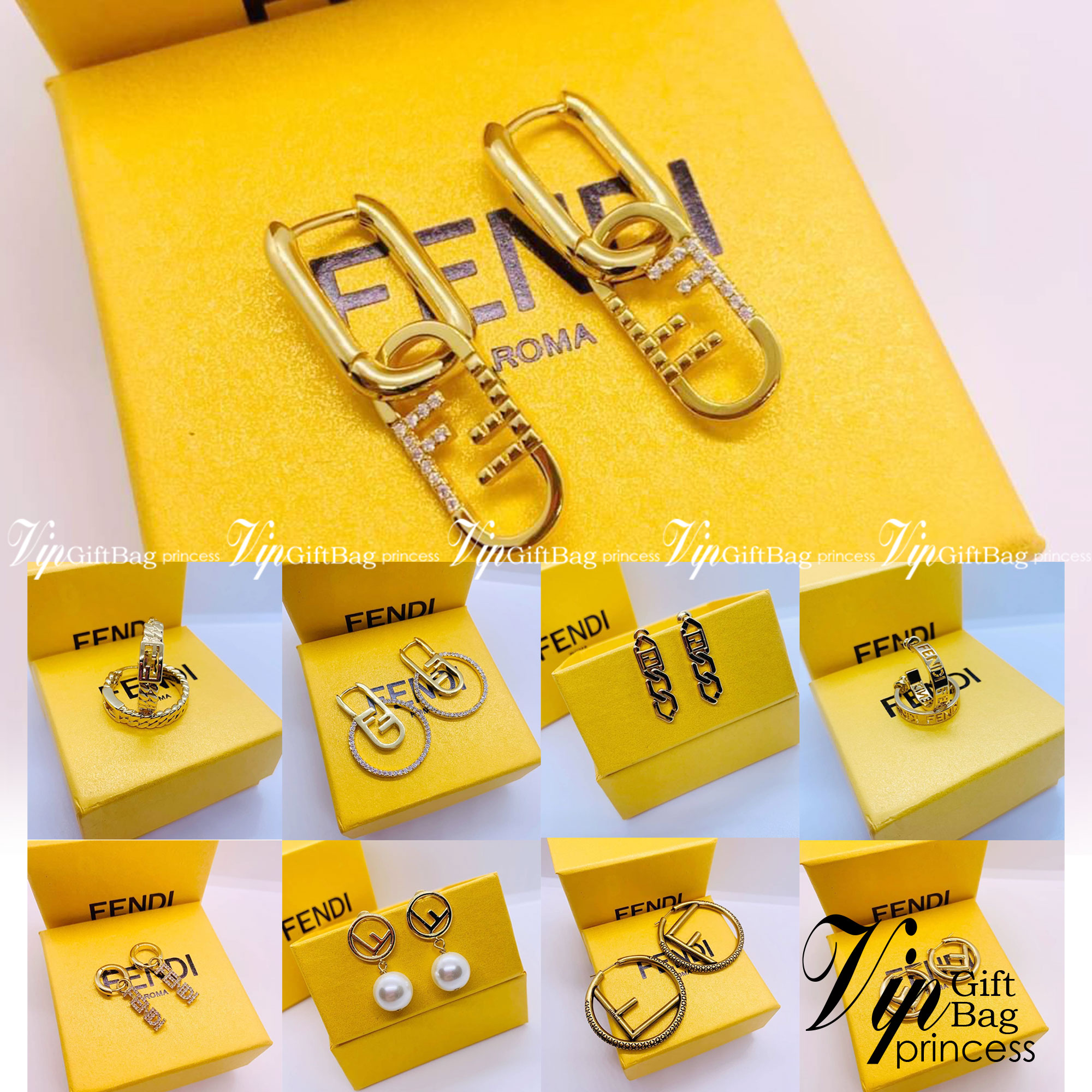 Fendi earring ต่างหูเฟนดิ เกรดออริจินอล งานเคลือบโลหะทอง ไม่ลอกไม่ดำ เงาสวยคล้ายของจริงมากที่สุด สวยหรูหรา ผู้ดี ไฮโซสุดๆ งานเล่นไฟสวยมากค่ะ คอนเฟิม !!!!! เกรดสั่งทำแบบละเอียดที่สุด เก็บรายละเอียดครบ ปั้มโลโก้ สวยมากค่ะ
