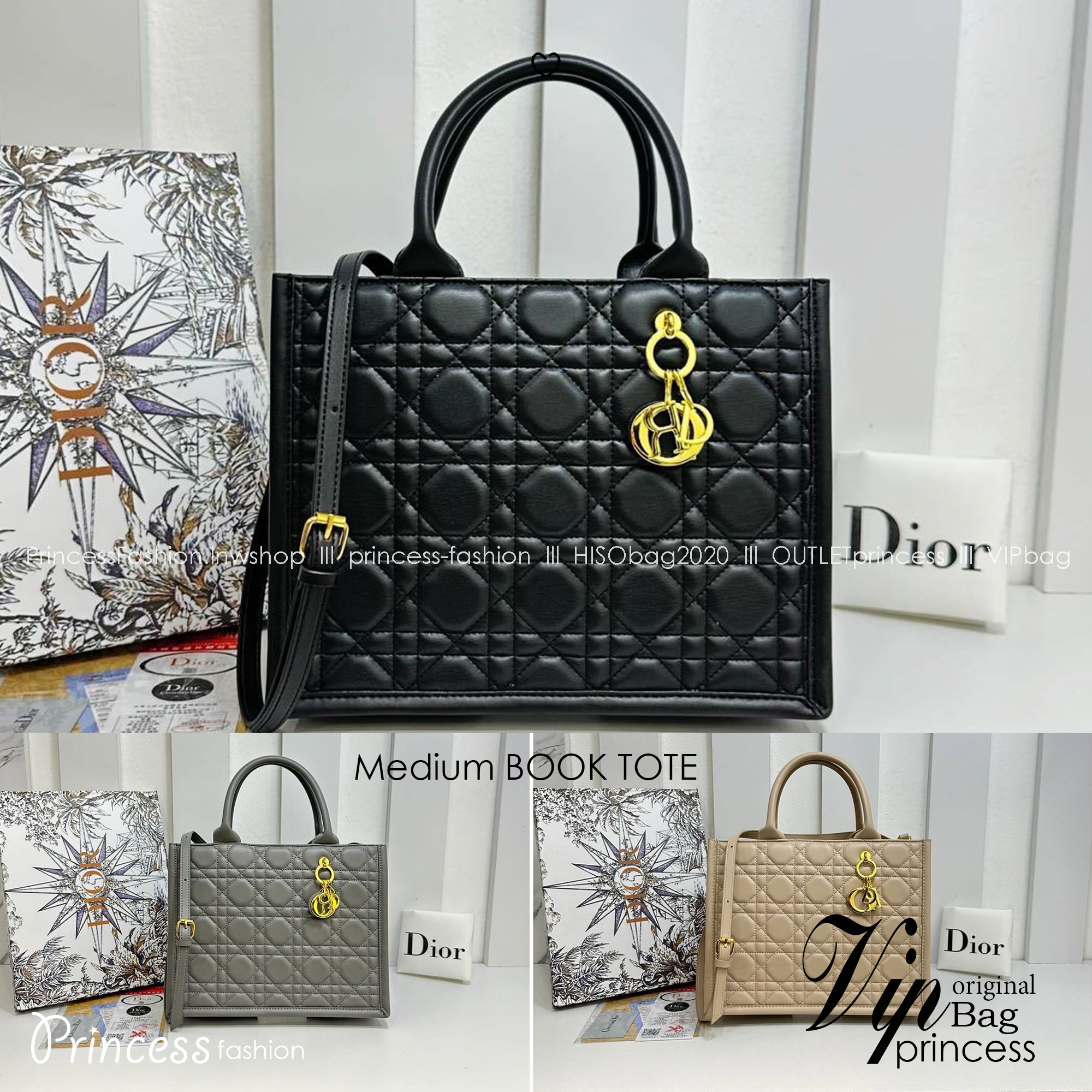 DIOR Medium Book Tote Powder Macrocannage Leather 14" กระเป๋าทรงโท้ท แก่นแท้ของความงามรูปลักษณ์ทันสมัย สง่างามเหนือกาลเวลา เกรดไฮเอน 1:1