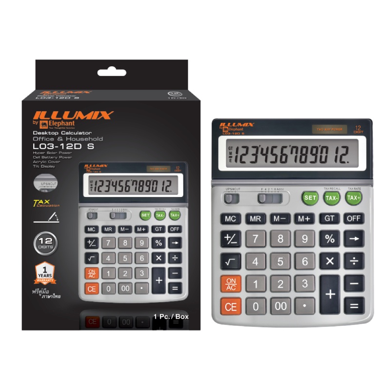 เครื่องคิดเลข 12 หลัก ตราช้าง ขนาดใหญ่ L03-12D S 198*154*2.6มม.