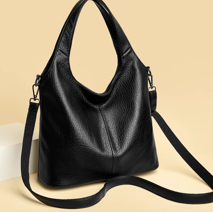 กระเป๋าสะพายข้างทรงย้วย Hobo bag กระเป๋าสะพาย ผู้หญิง หนังแท้ สีพื้ัน สีดำ น้ำตาล มีซิปด้านบน 858376