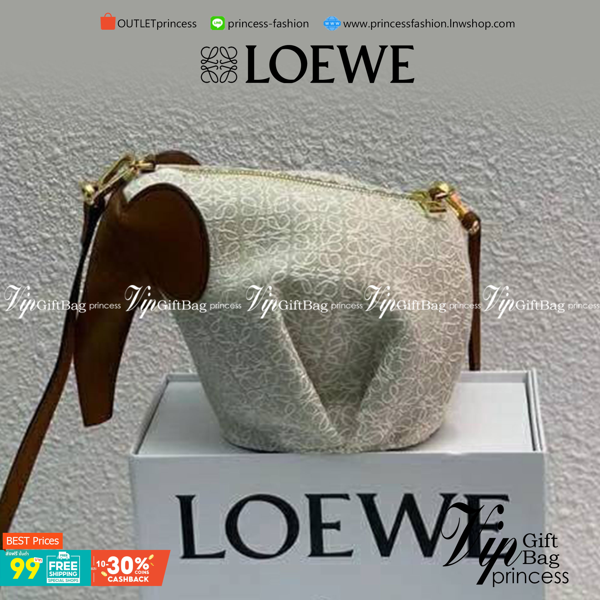 LOEWE Mini Canvas Anagram Jacquard Elephant Bag คอลเลคชั่นใหม่ล่าสุด น้องช้างไซส์มินิน่ารักมากมาย งานแบรนด์หรูจากประเทศสเปน โลเอเว่ (LOEWE) กระเป๋ารูปทรงช้างเป็นเหมือนหนึ่งในซิกเนเจอร์ของแบรนด์ ดีไซน์คงเอกลักษณ์วัสดุ Anagram Canvas Jacquard Fabric ผสมผสาน